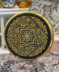 Vintage Gold & Black Powder Compact – Ornate Geometric Design, 6.5cm
