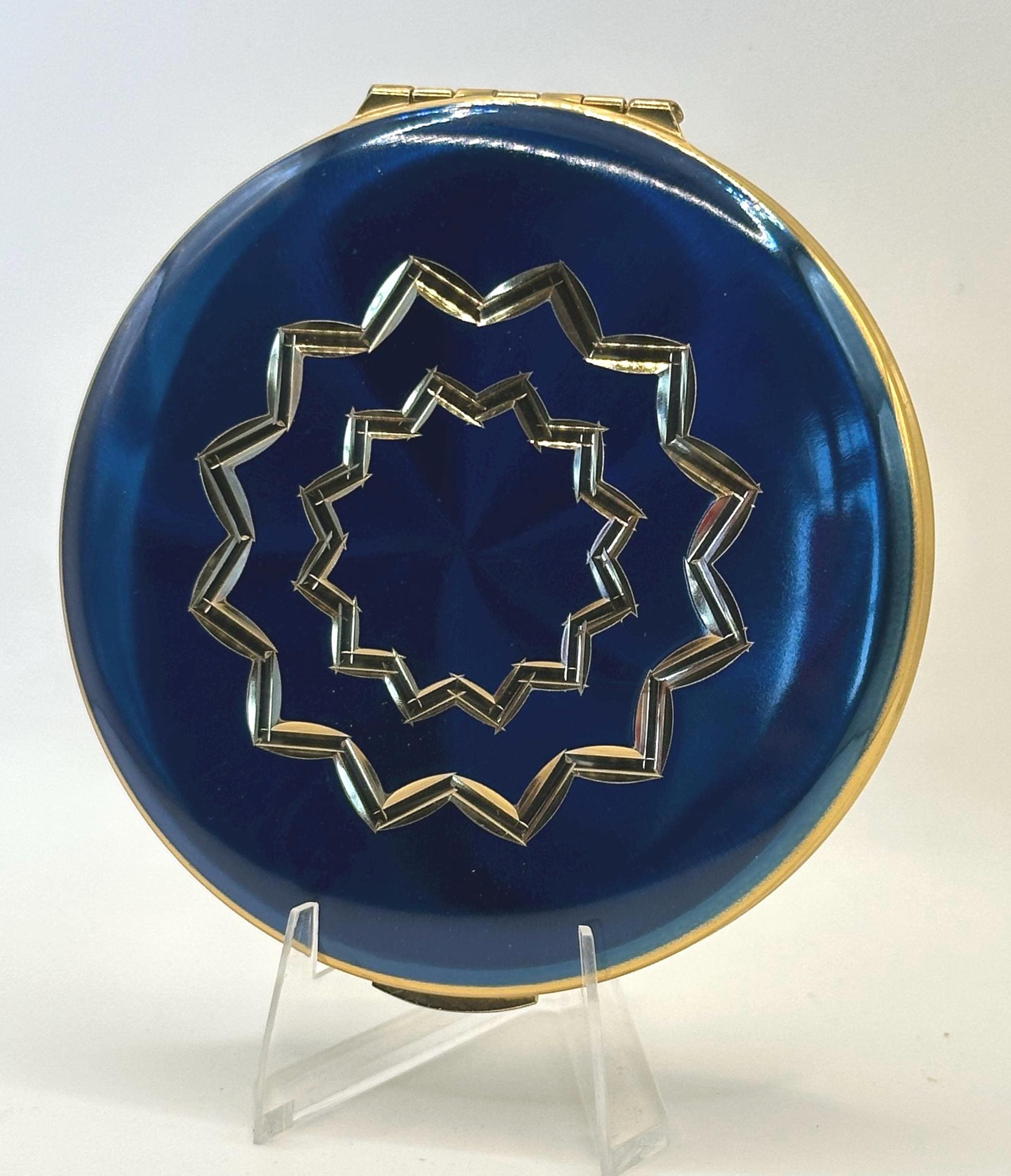 Vintage Kigu Powder Compact: Blue Enamel Starburst Design, Unused, Boxed