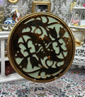 Large Floral Powder Compact Gold Tone Mint Green Vintage Vanity Art Deco Style