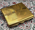 Boxed Stratton Square Powder Compact – Gold Tone, Unused with Powder Blue Pouch and box