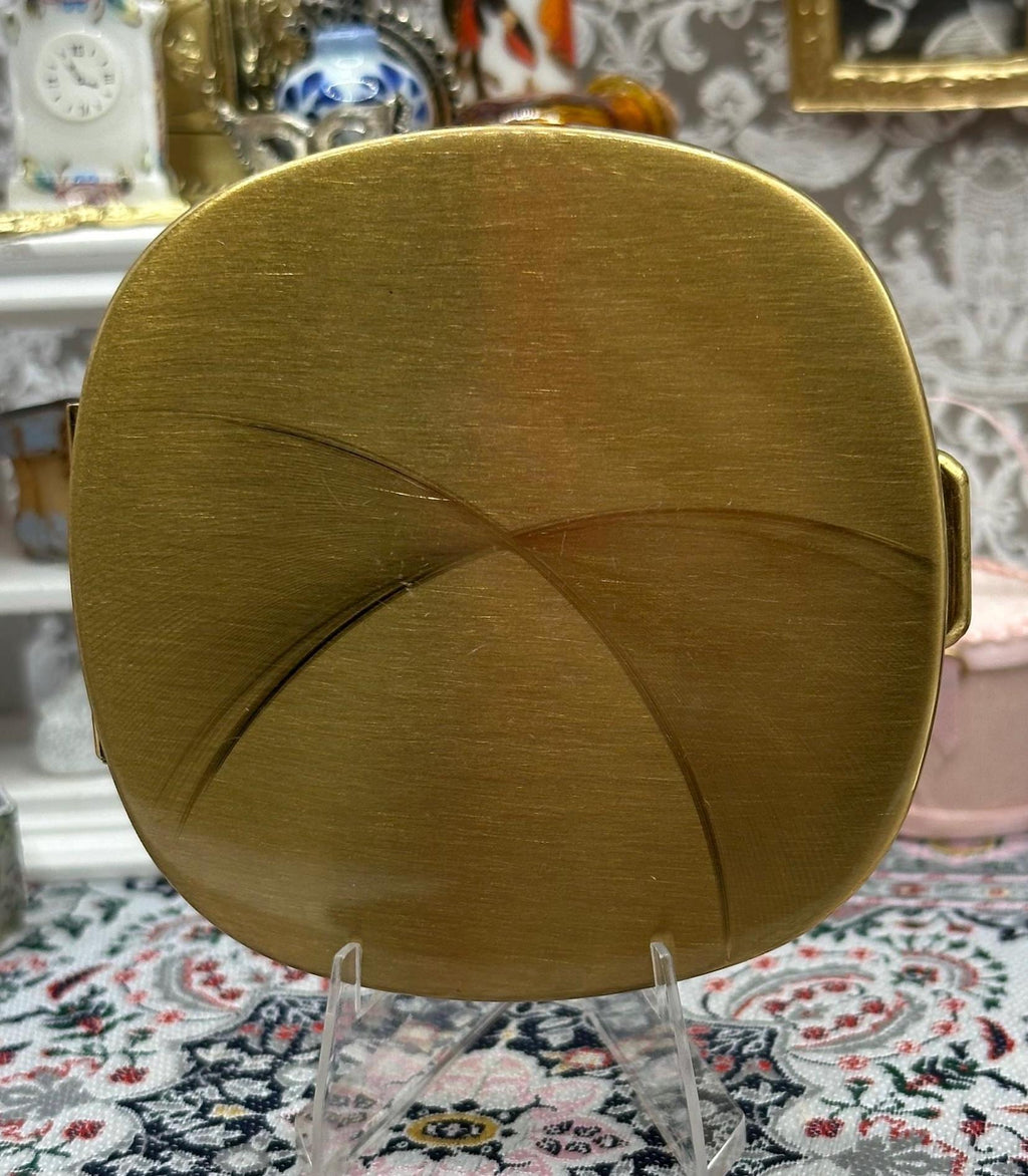 Vintage Gold Tone Powder Compact – 1950s Hand Cut Mirror, Boots Compact With Pouch