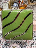 Vintage Green Enamel Powder Compact Art Deco Wave Design
