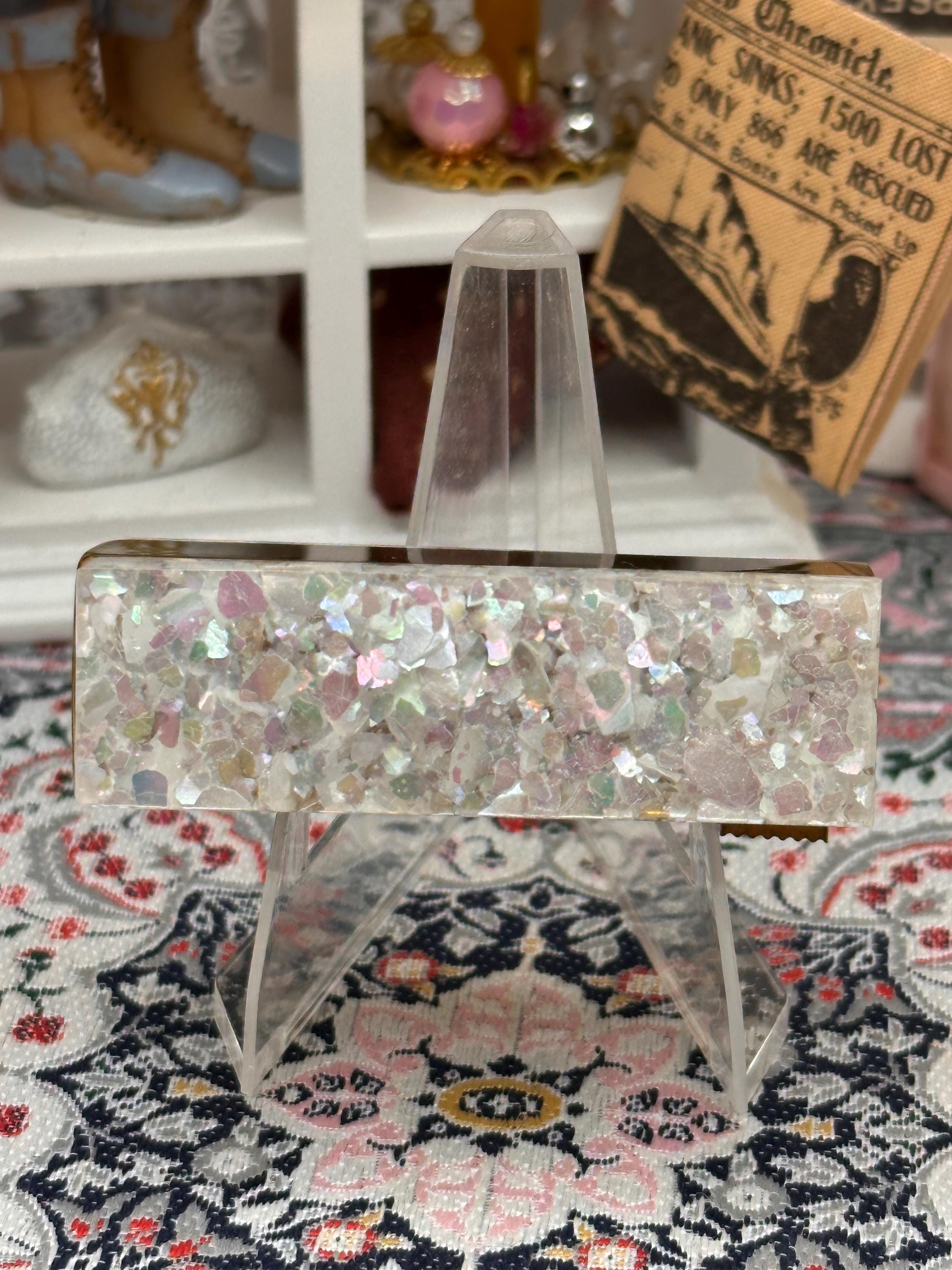 Vintage Mother of Pearl Lucite Lipstick Holder, 1950s Vanity Case, Mid Century Dispenser