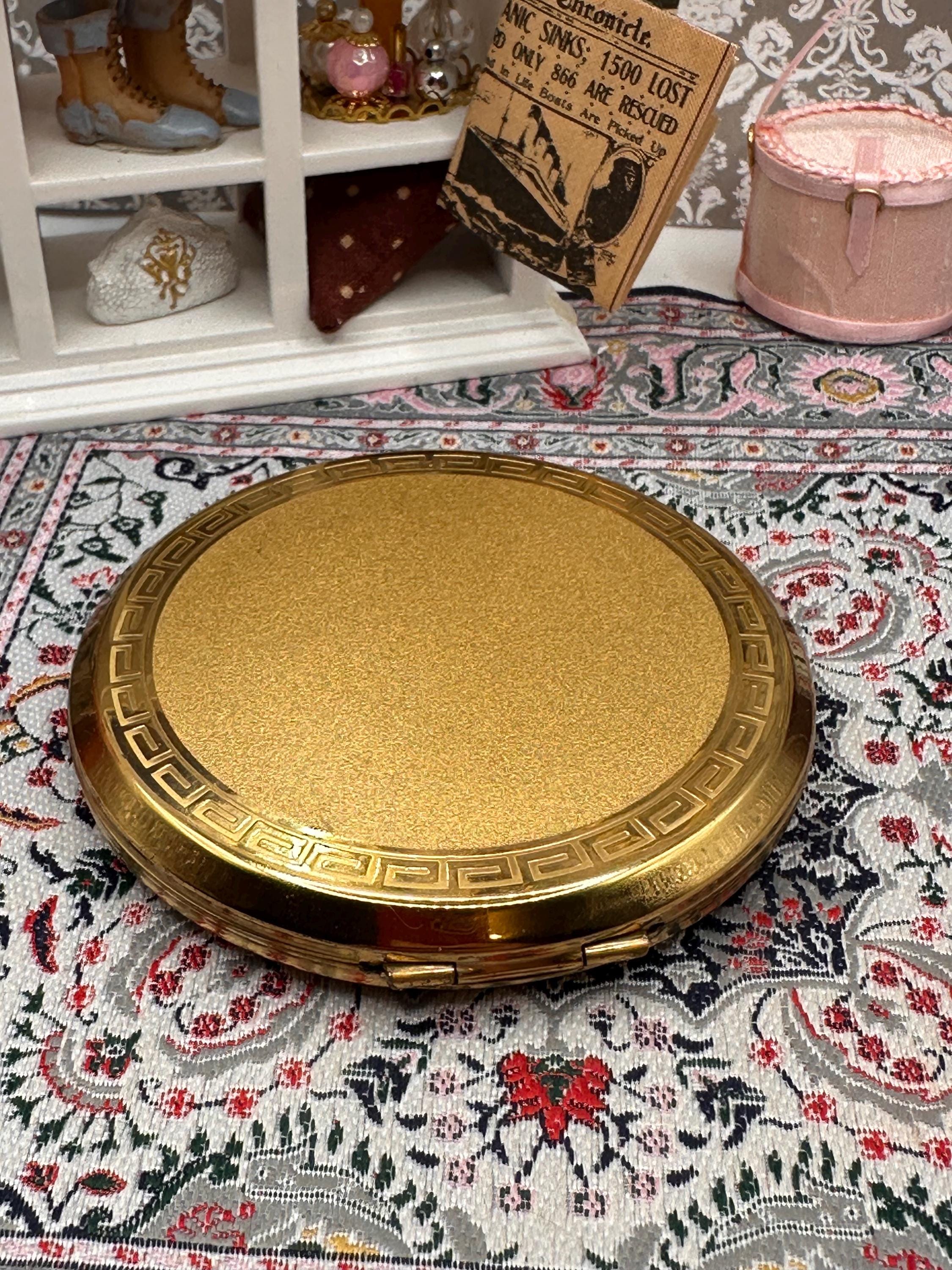 Vintage Stratton Powder Compact, Gold Tone Greek Key Design, Mid Century Vanity Mirror
