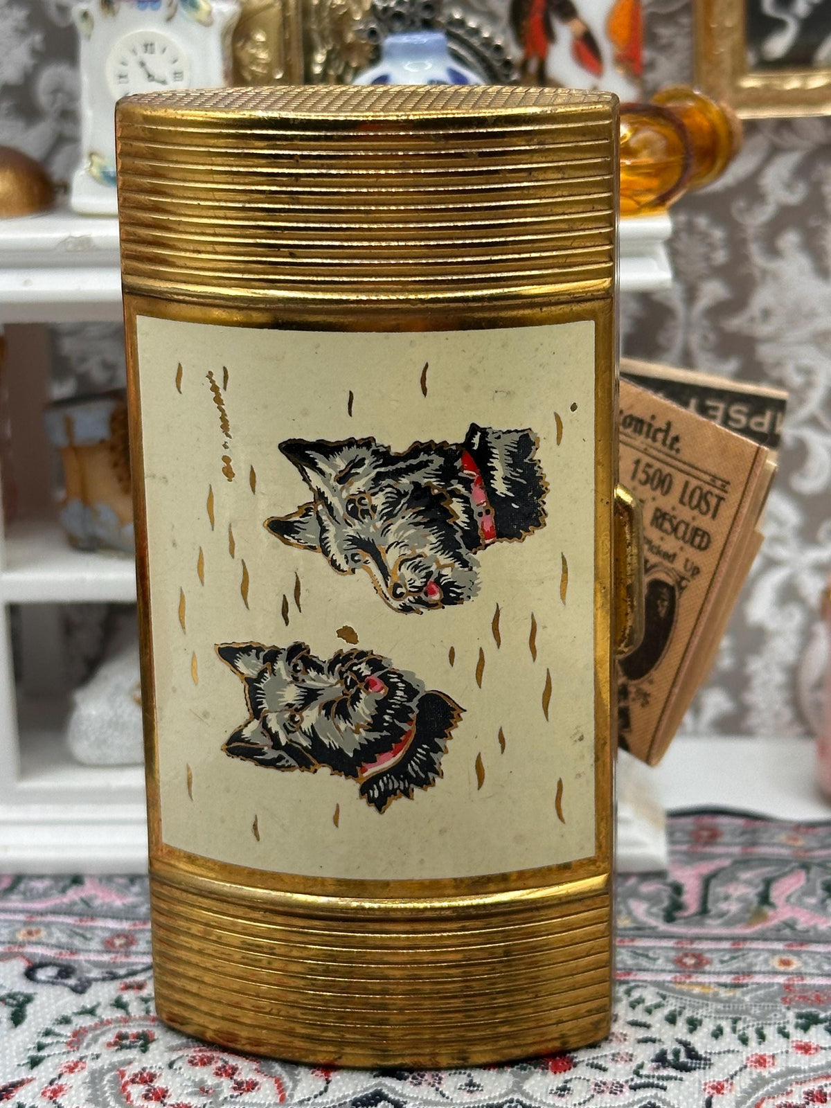 Vintage Scottie Dog Cigarette Case 1950s Gold Tone Novelty Case – Twin Terrier Design – Mid Century Vanity Tobacciana