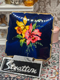 Vintage Stratton Powder Compact: Blue Enamel Floral Design, Mid-Century Vanity Mirror