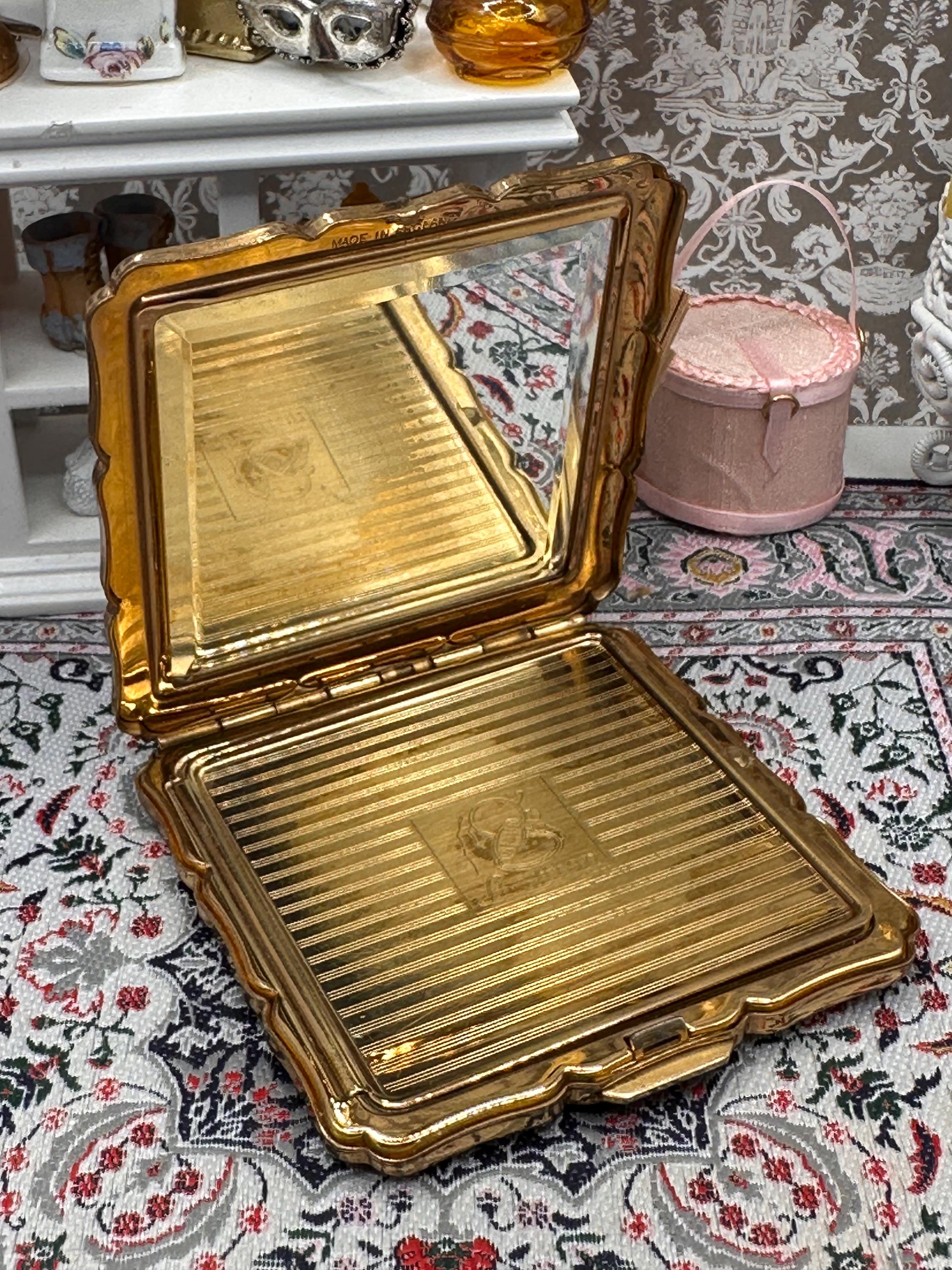 Vintage Stratton Powder Compact: Blue Enamel Floral Design, Mid-Century Vanity Mirror