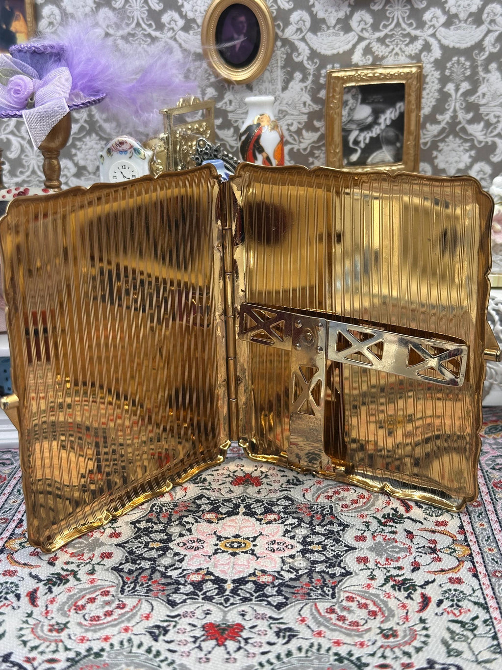 Vintage Stratton Cigarette Case Blue Enamel Flamingo Design Gold Tone Compact Case 1950s Made in England
