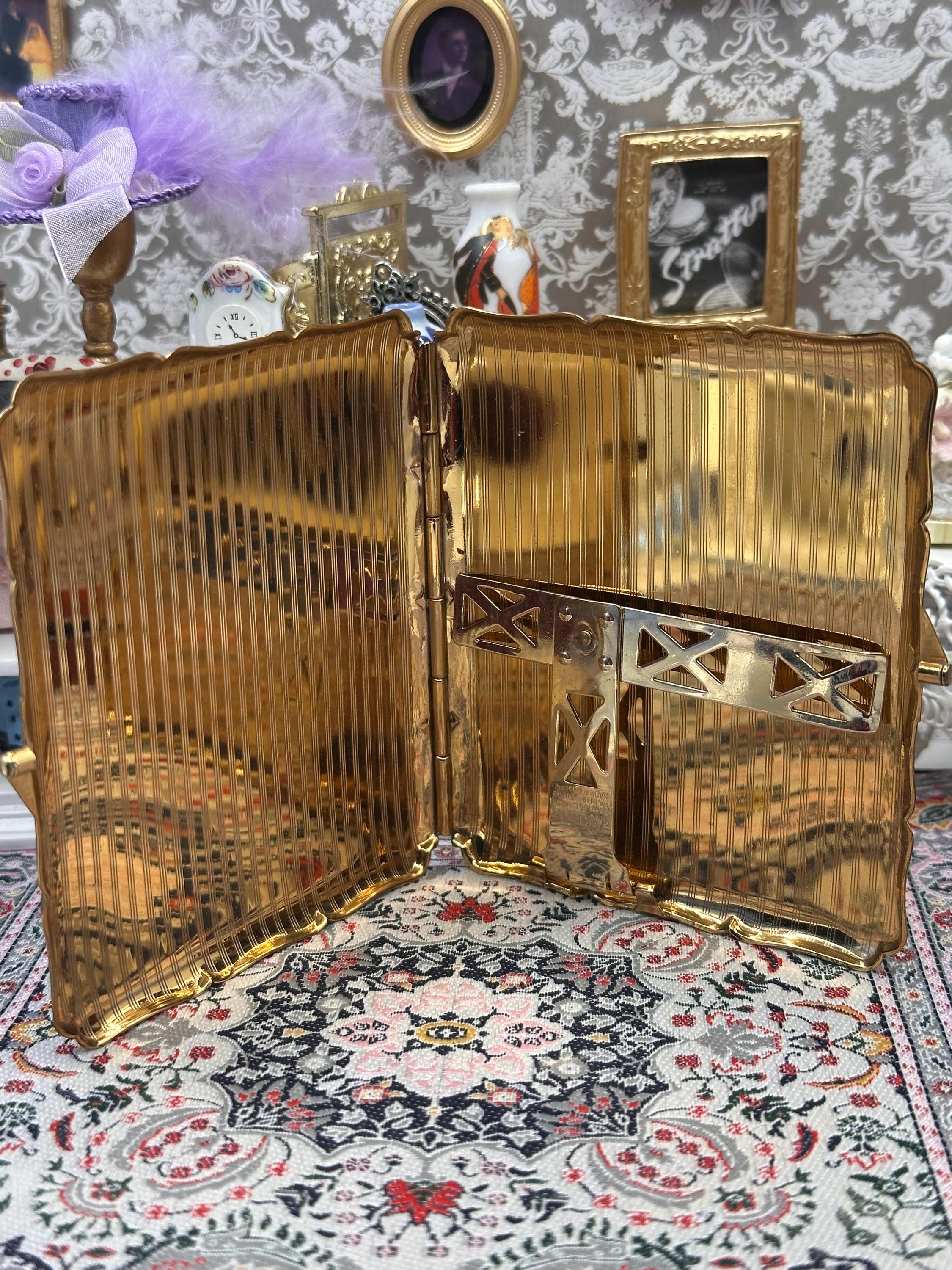 Vintage Stratton Cigarette Case Blue Enamel Flamingo Design Gold Tone Compact Case 1950s Made in England