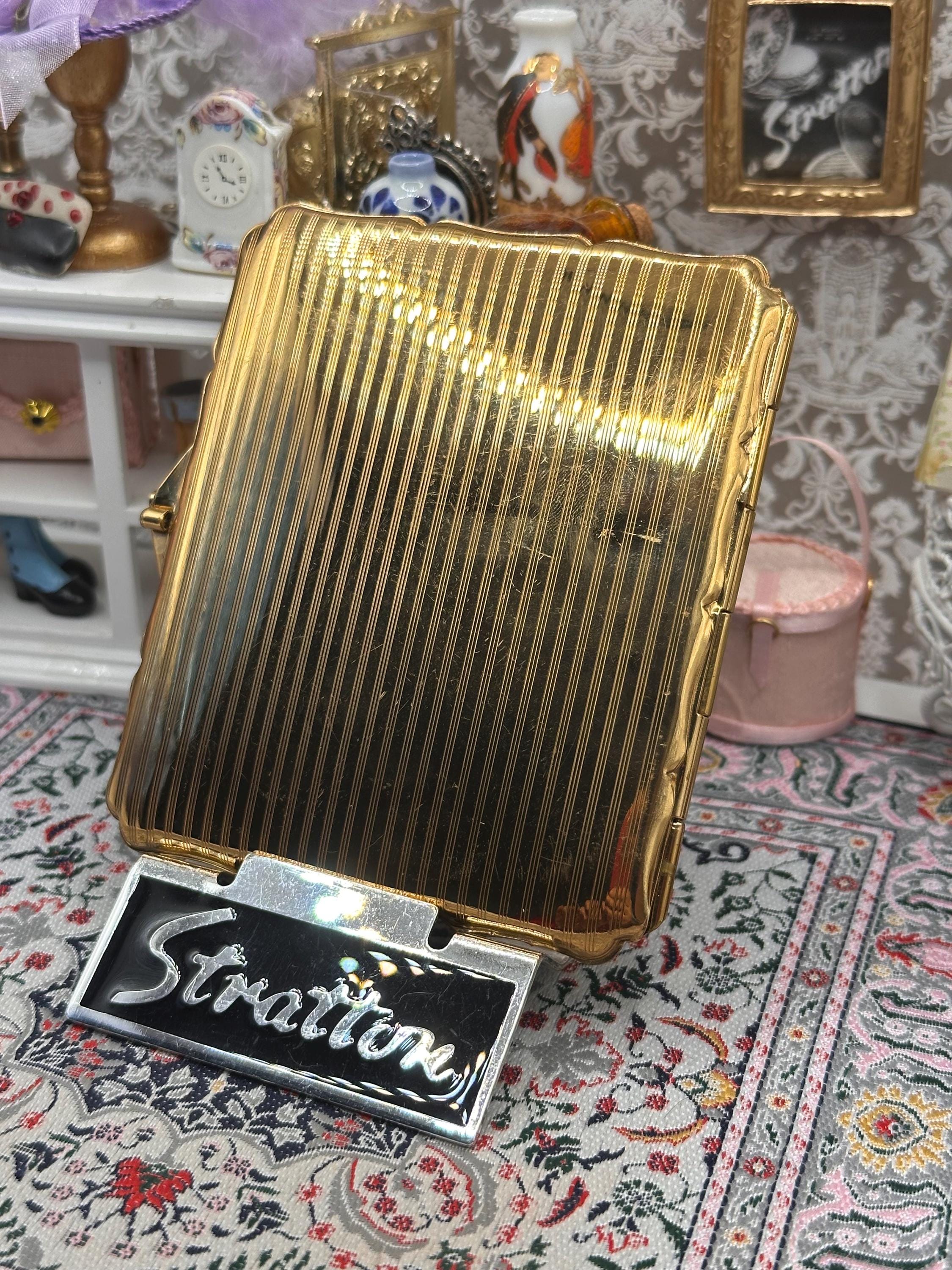 Vintage Stratton Cigarette Case Blue Enamel Flamingo Design Gold Tone Compact Case 1950s Made in England