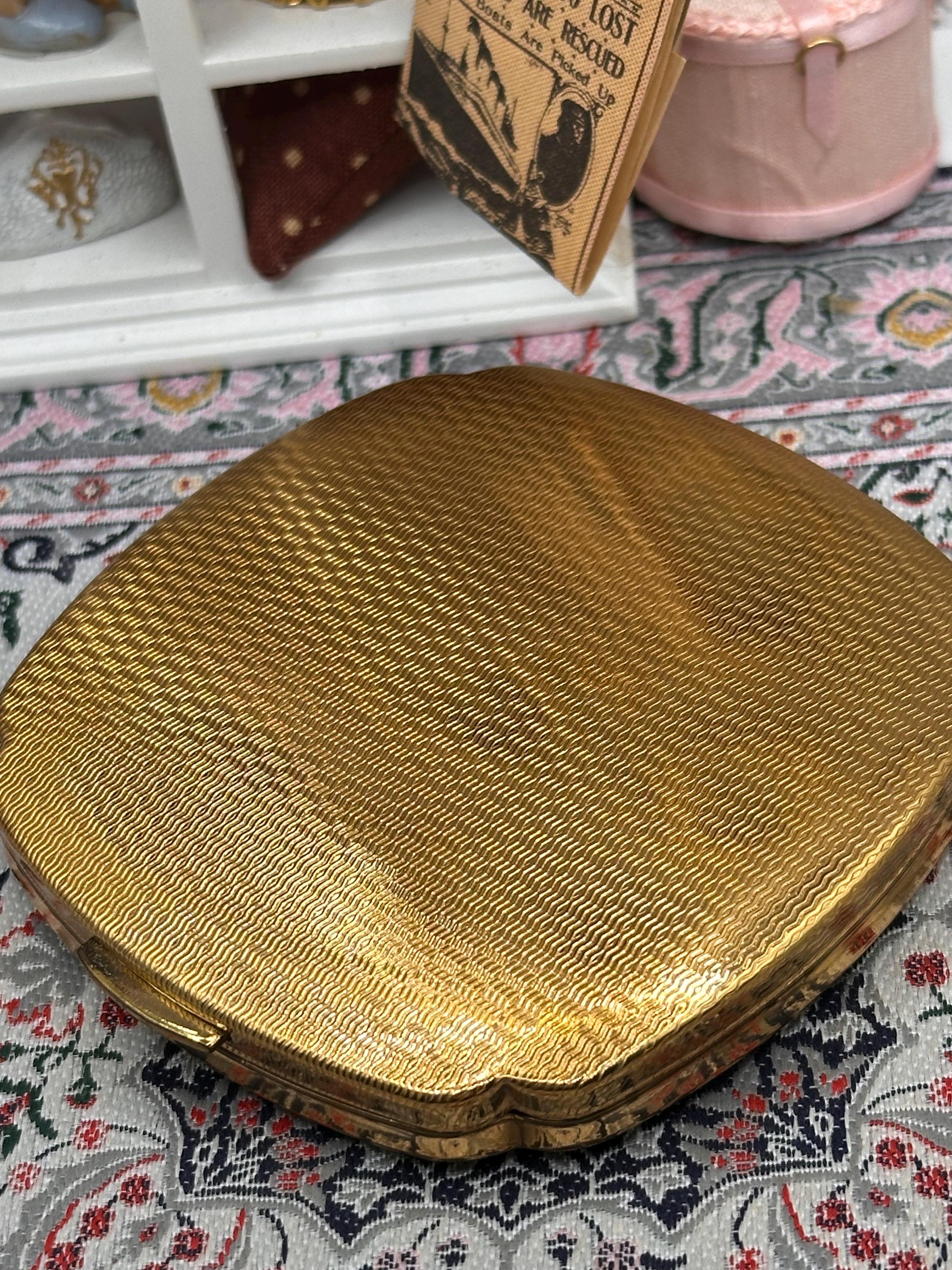 Vintage Kigu England Powder Compact, Blue Butterfly & Blossom Design, Gold Tone Enamel Compact, 1950s