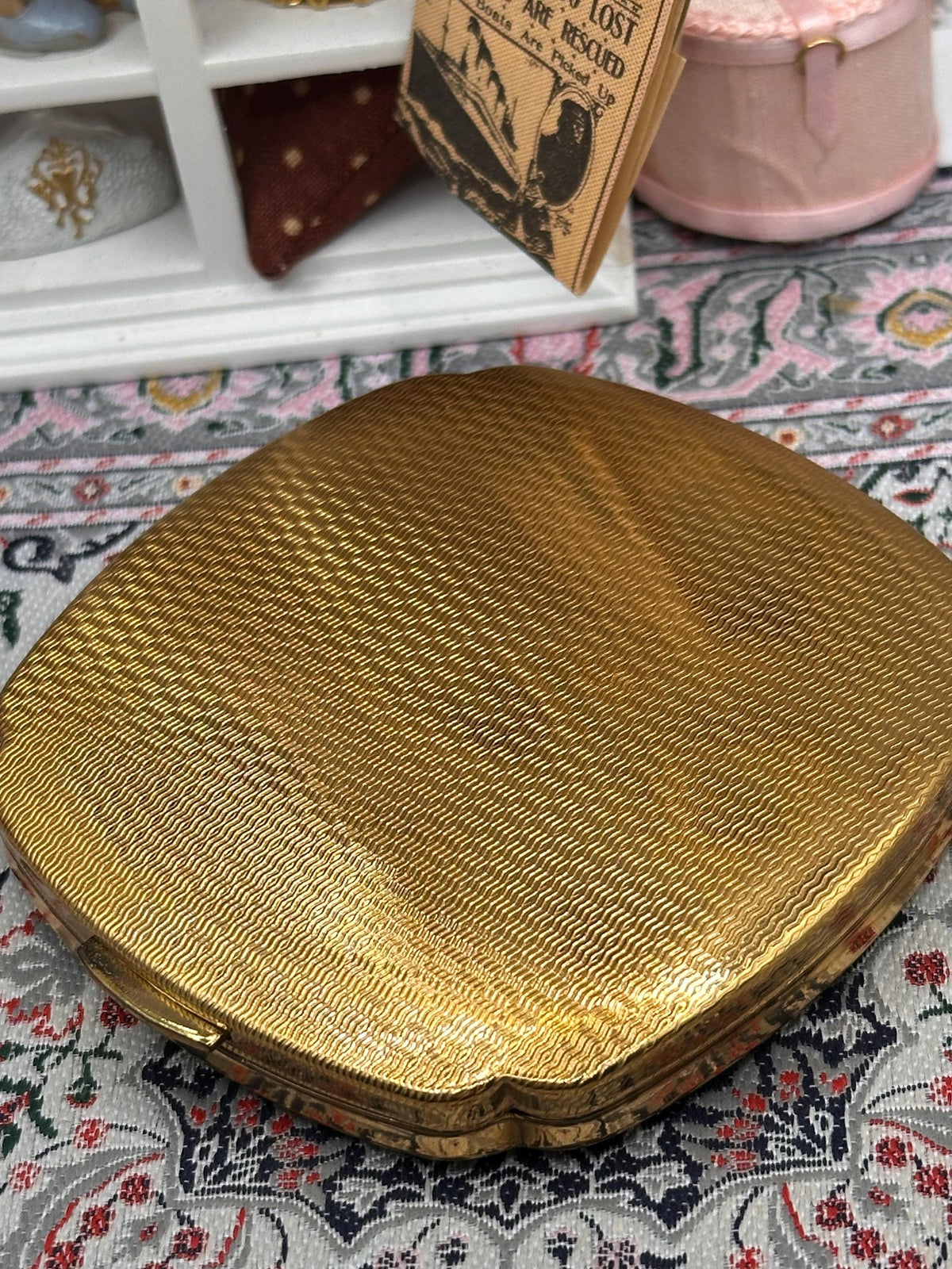 Vintage Kigu England Powder Compact, Blue Butterfly & Blossom Design, Gold Tone Enamel Compact, 1950s