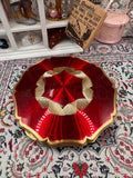Vintage Stratton Powder Compact – Red Sunburst Enamel Star Design – Gold Tone Scalloped Compact 8.5cm