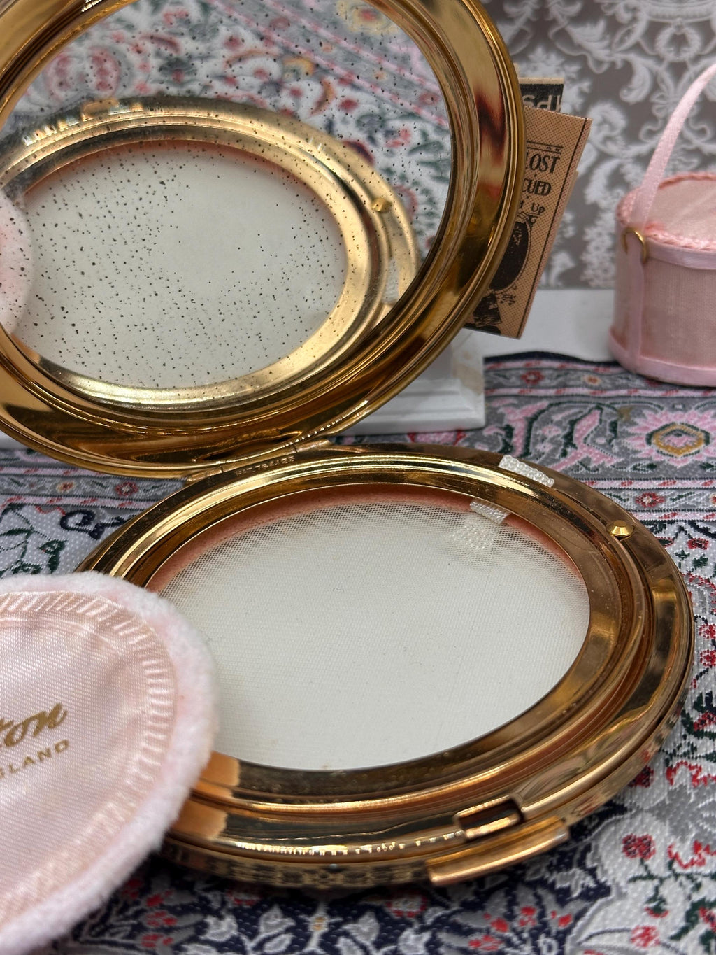 Vintage Stratton Powder Compact: Mother of Pearl Mosaic Vanity Compact (1950s)