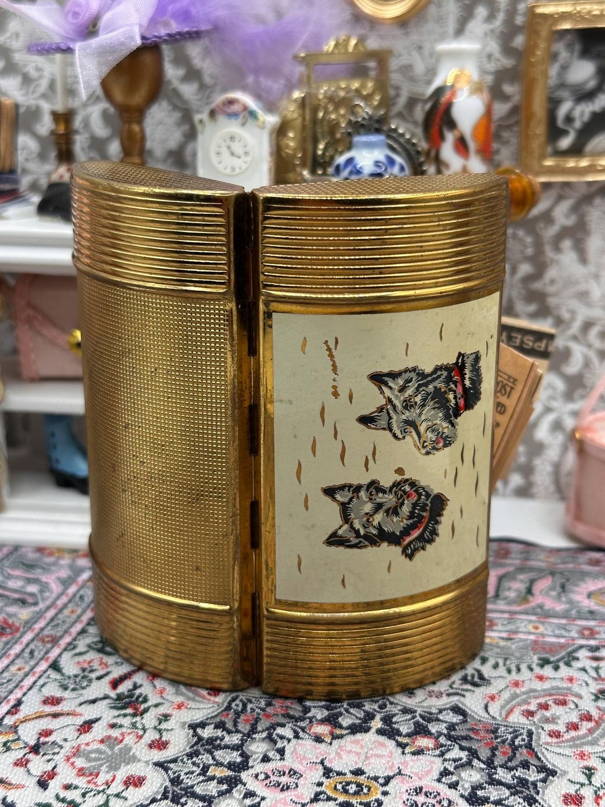 Vintage Scottie Dog Cigarette Case 1950s Gold Tone Novelty Case – Twin Terrier Design – Mid Century Vanity Tobacciana