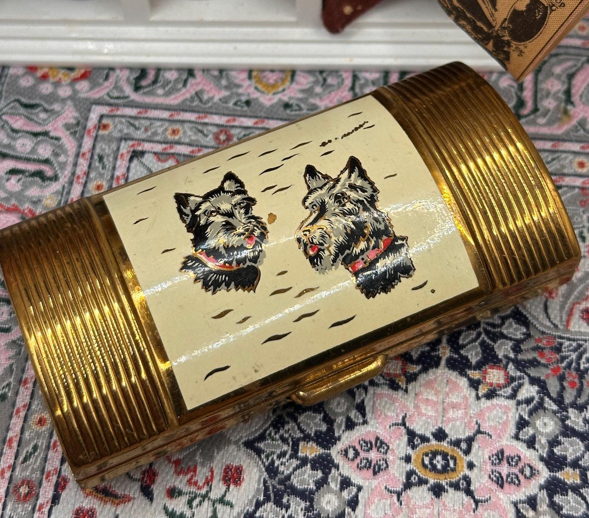 Vintage Scottie Dog Cigarette Case 1950s Gold Tone Novelty Case – Twin Terrier Design – Mid Century Vanity Tobacciana