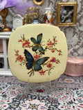 Vintage Kigu England Powder Compact, Blue Butterfly & Blossom Design, Gold Tone Enamel Compact, 1950s