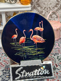 Vintage Stratton Powder Compact Flamingo Design Blue Enamel 7.5cm England 1950s