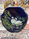 Kigu Powder Compact Blue Enamel Swan Design 1950s Vintage Compact Mirror 8cm