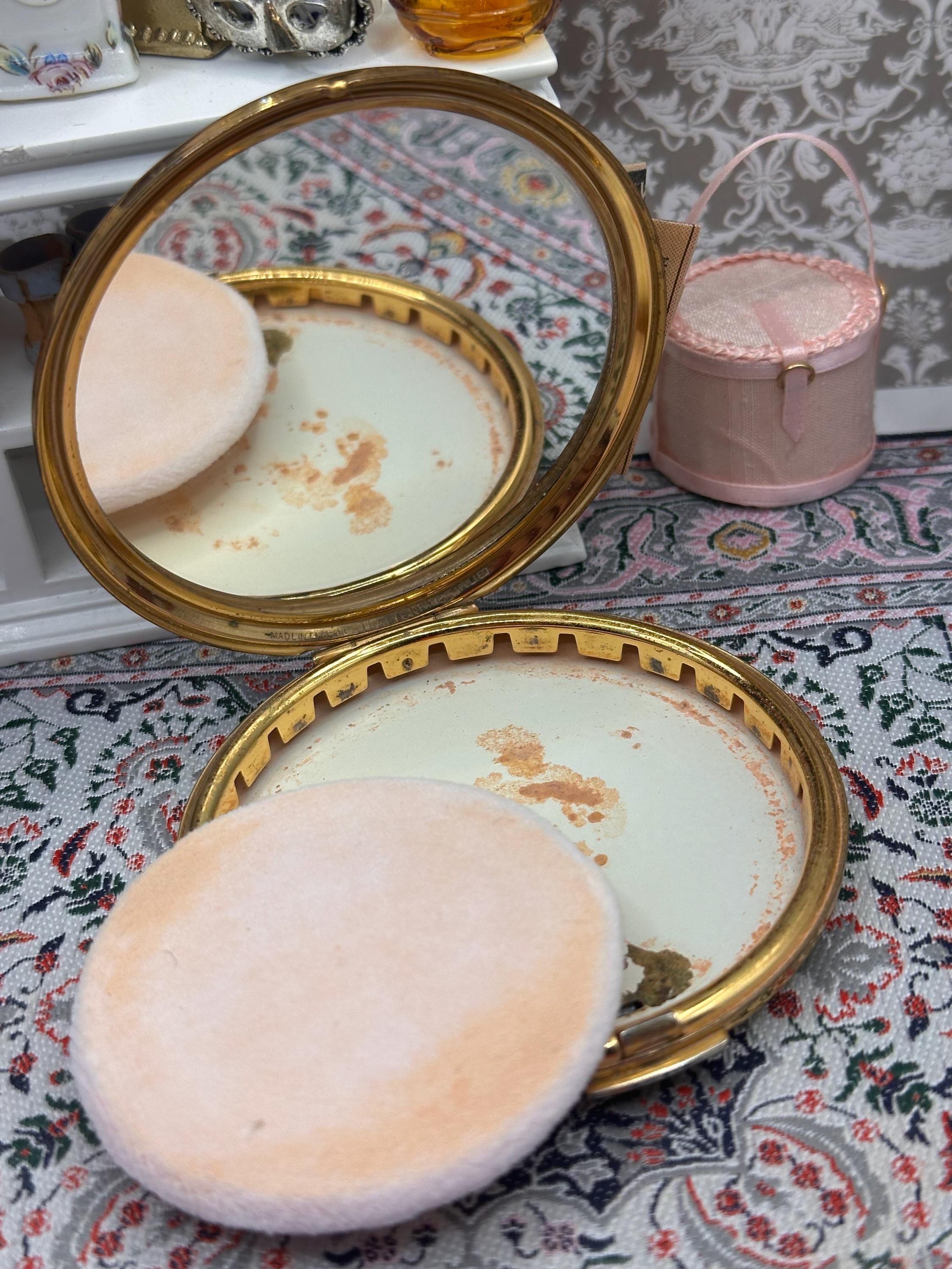 Stratton Convertible Powder Compact Blue Floral Enamel 1950s Vintage Mirror with Pouch 7.5cm