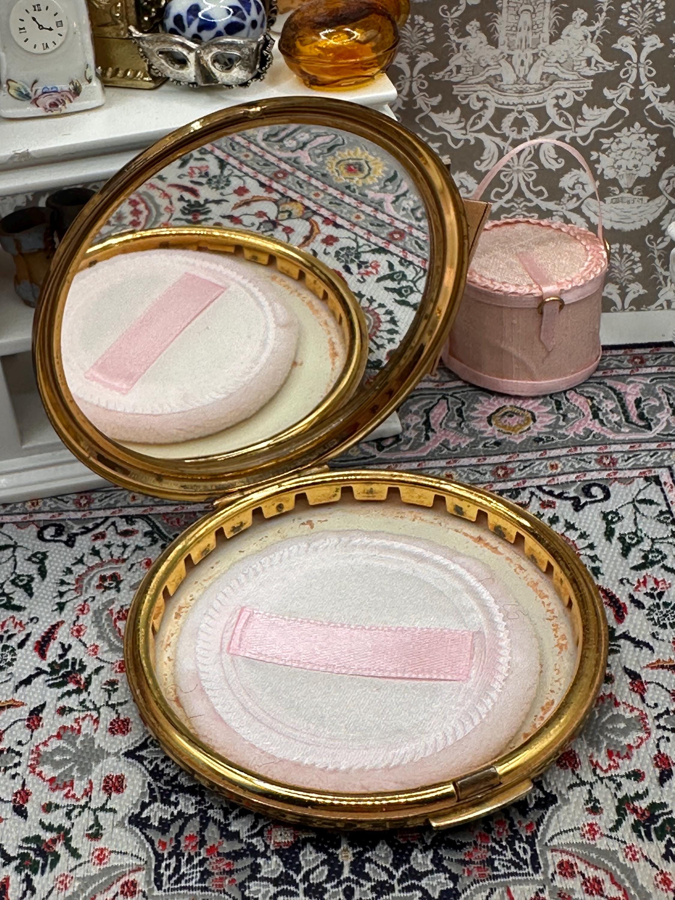 Stratton Convertible Powder Compact Blue Floral Enamel 1950s Vintage Mirror with Pouch 7.5cm