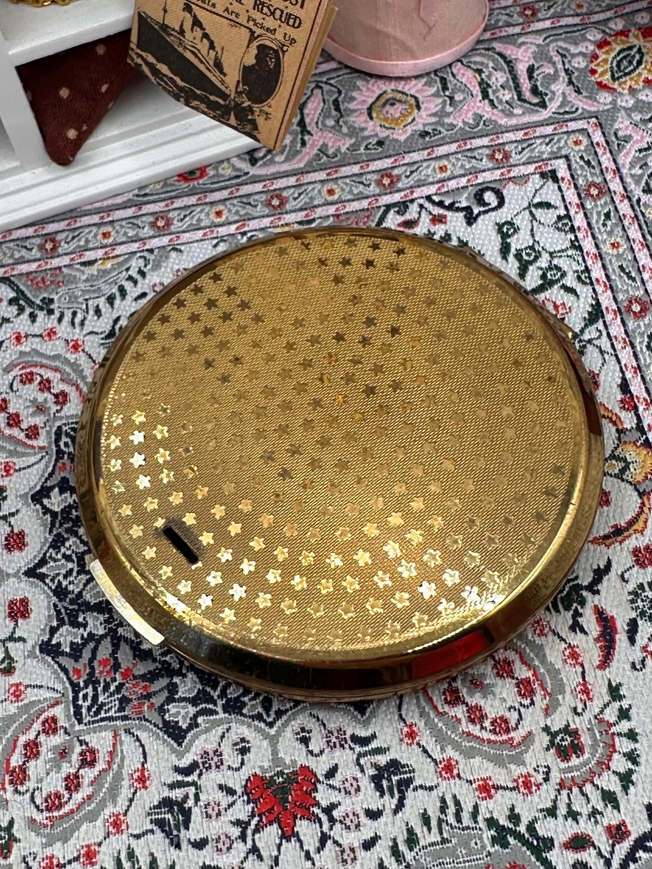 Stratton Convertible Powder Compact Blue Floral Enamel 1950s Vintage Mirror with Pouch 7.5cm