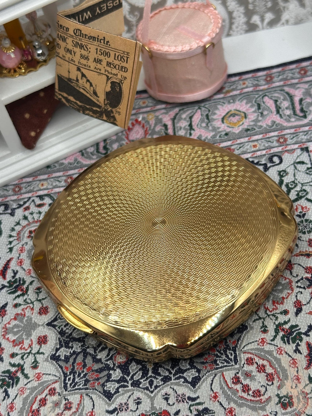 Vintage Kigu Powder Compact Blue Guilloché Enamel Gold Tone Diamond Cut Boxed with Pouch 1950s 1960s