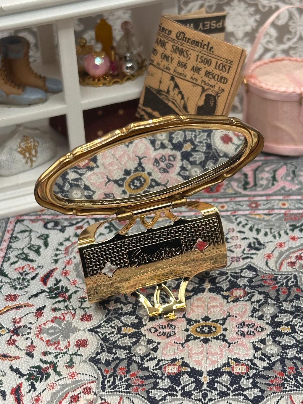 Vintage Stratton Lip View Mirror Compact, Boxed Stratton Handbag Mirror, Tiger Jungle Design Lipstick Mirror, Mid Century Vanity Accessory