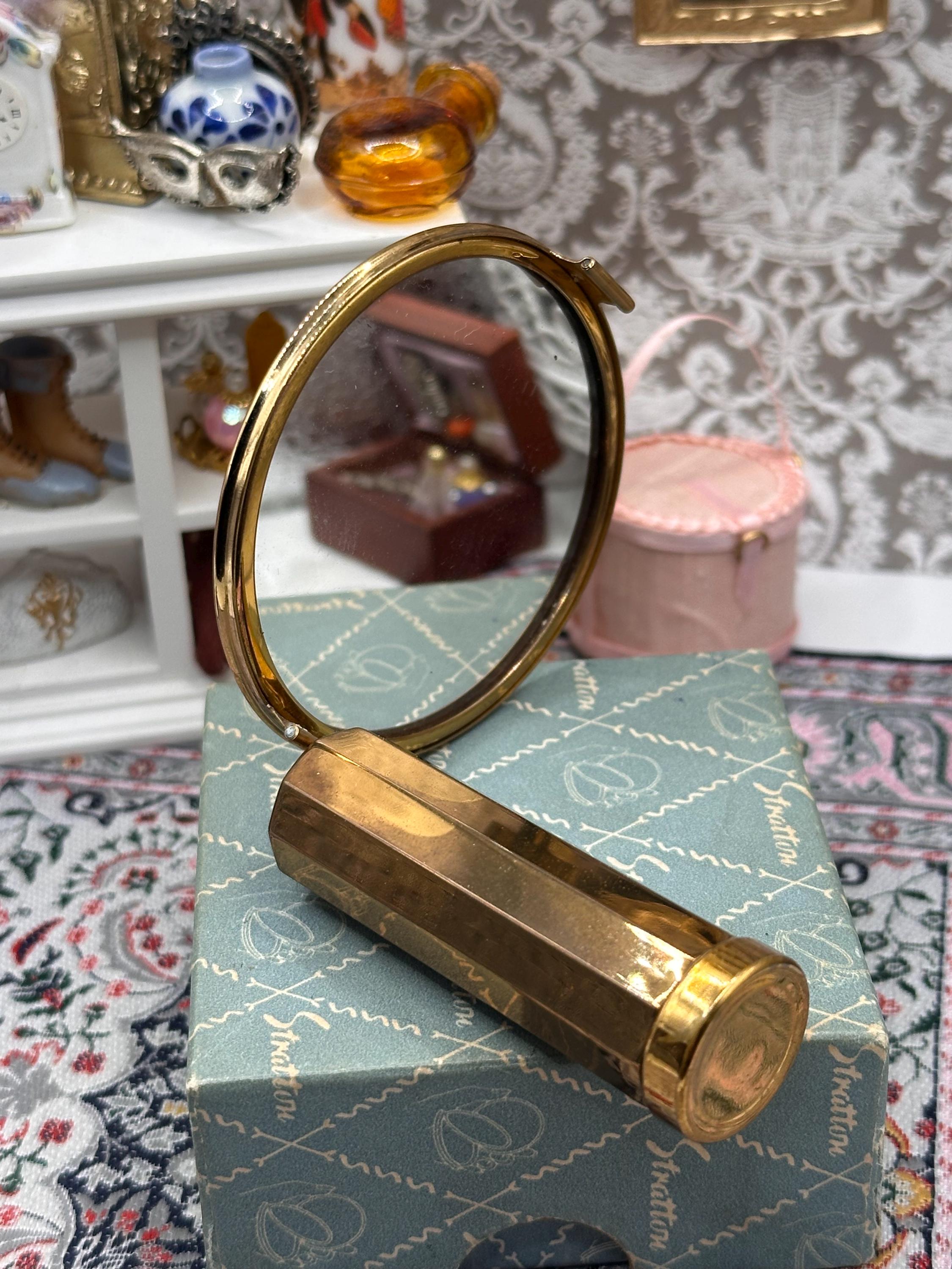 Vintage Stratton Lipstick Mirror with Original Box Tags & Fittings Gold Tone Vanity Mirror Lip View Made in England