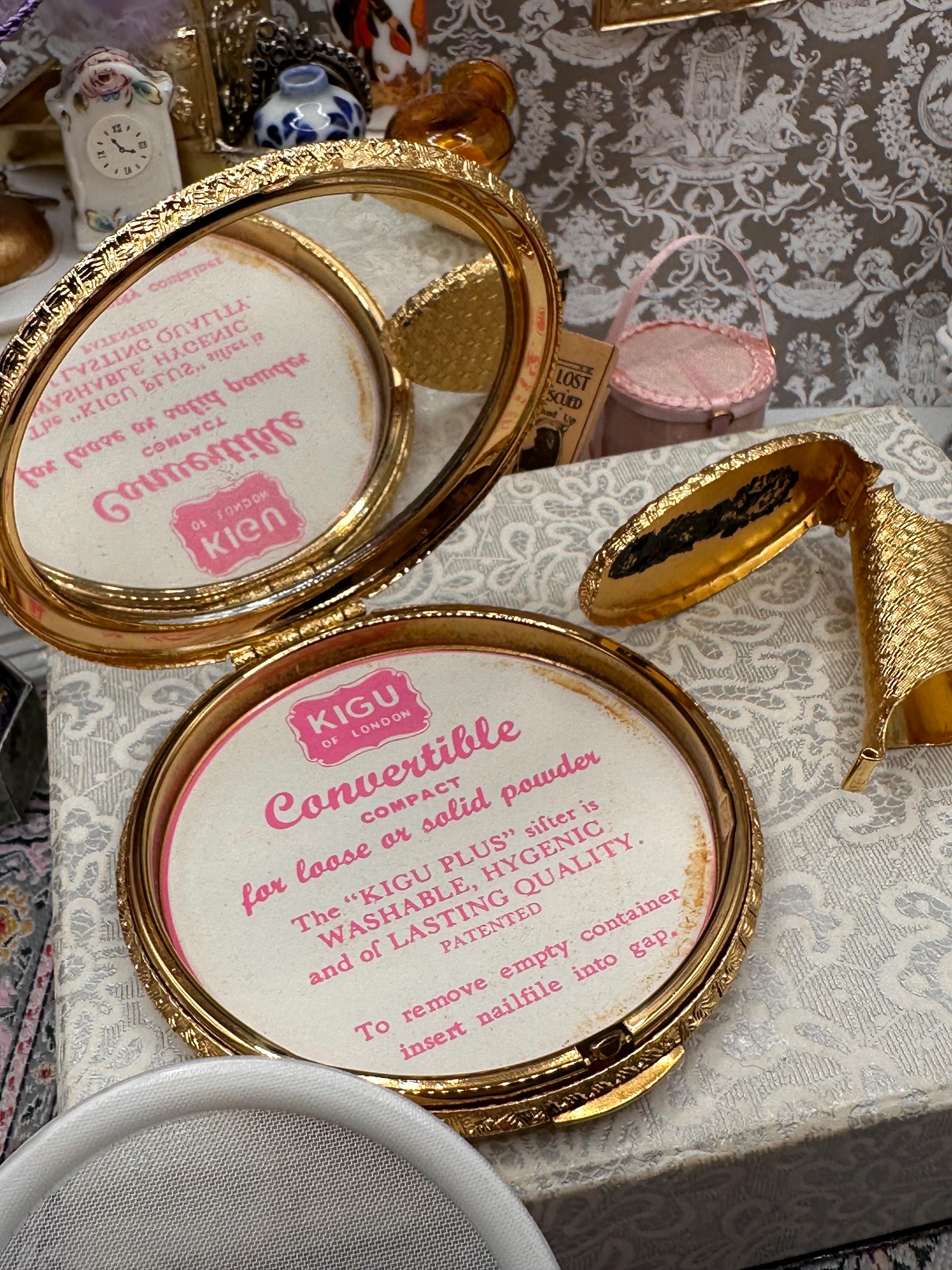 Vintage Boxed Kigu Powder Compact & Lipview Set, Kigu of London Convertible Compact, Gold Tone Vanity Set, Made in England