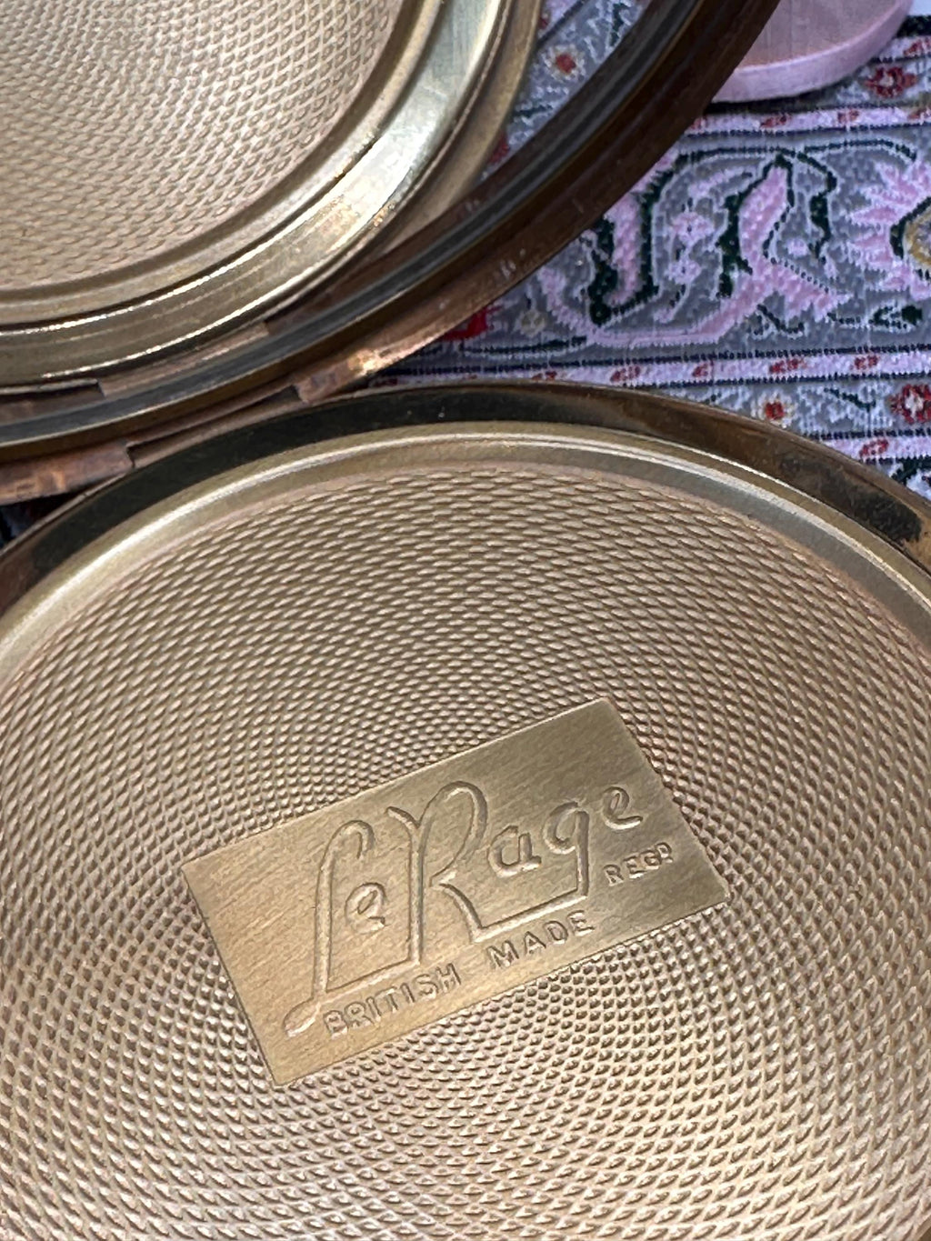 Vintage Le Rage Powder Compact, Large 9cm Gold Tone Compact Mirror, Blue Rhinestone Vanity Compact, British Vintage Makeup Compact