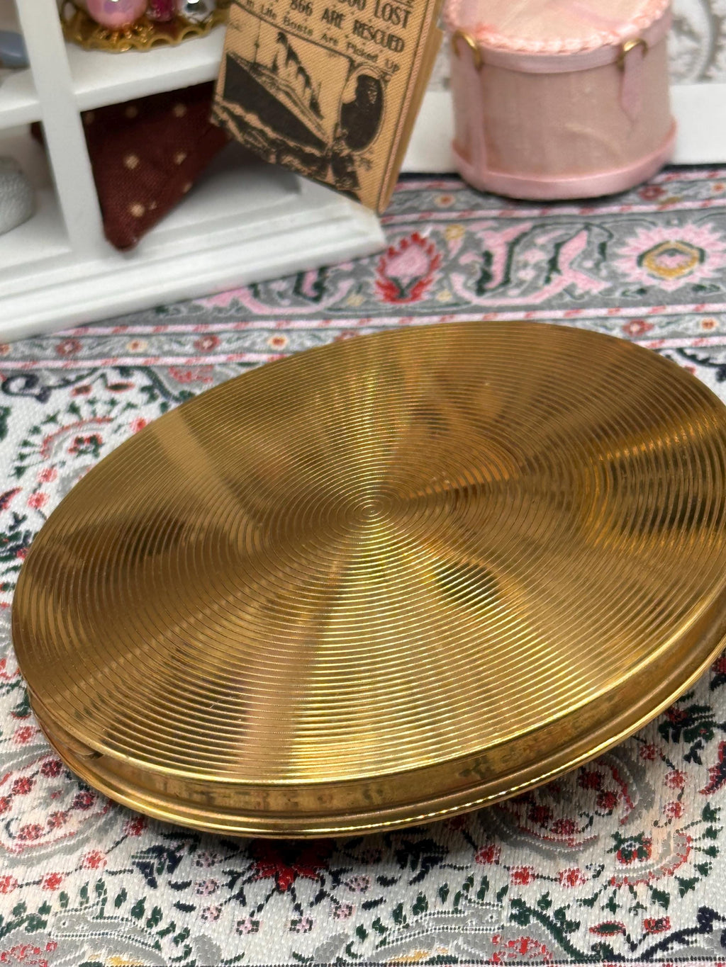 Vintage Le Rage Powder Compact, Large 9cm Gold Tone Compact Mirror, Blue Rhinestone Vanity Compact, British Vintage Makeup Compact