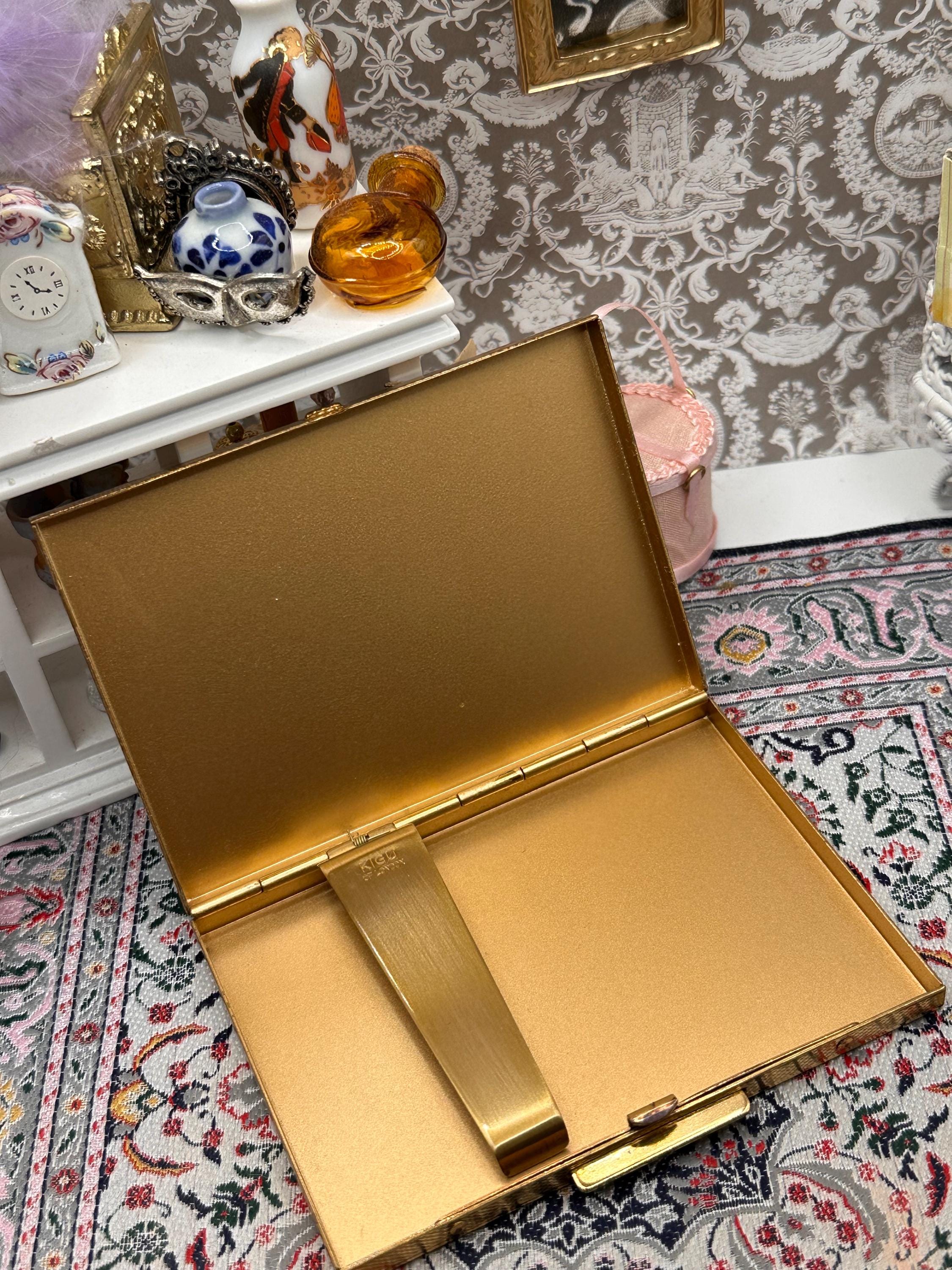 Vintage Kigu Cigarette Case, Vintage Kigu Card Case, Hummingbird Cigarette Holder, Mid Century British Vanity Accessory, Gold Tone Kigu Case