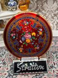 Vintage Stratton Powder Compact Mirror England – Scarlet Red Enamel Floral Convertible Powder Compact – Gold Tone Vanity Compact – 1950s