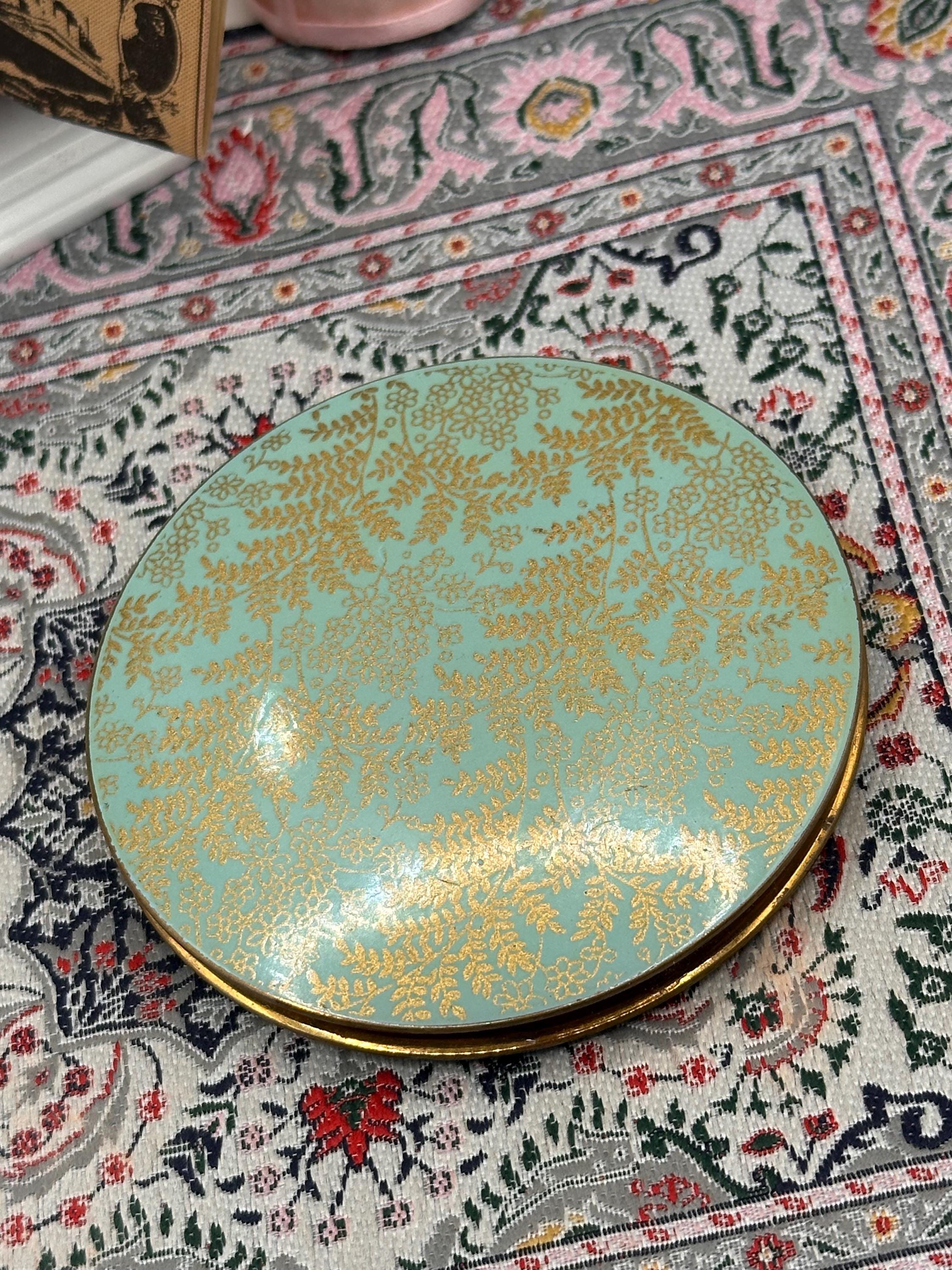 Vintage Stratton Powder Compact Mint Green Enamel Floral Design | 1950s 1960s British Powder Compact | Vanity Compact with Mirror & Original