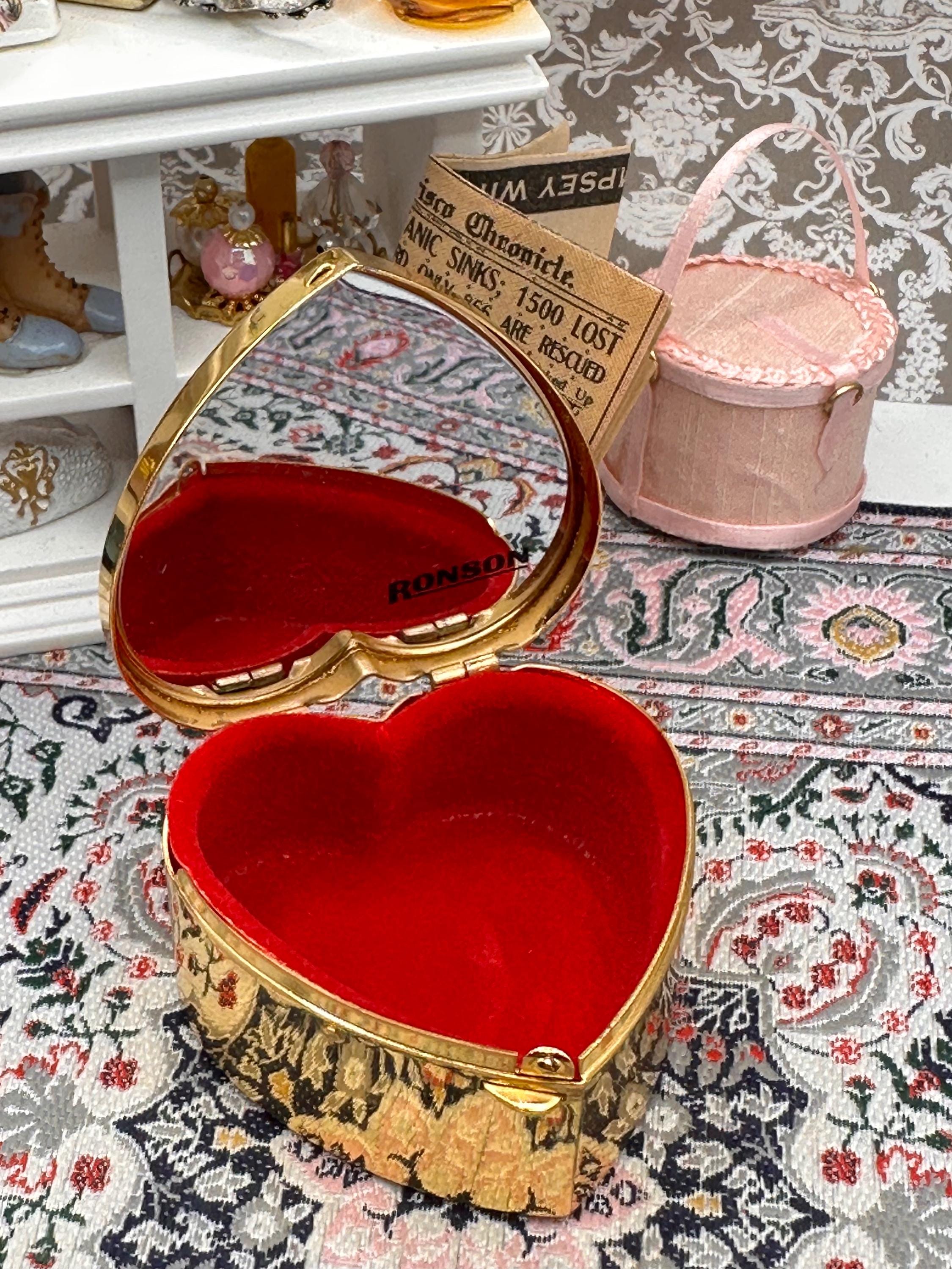 Vintage Ronson Heart Shaped Trinket or Pill Box | Blue Lucite & Gold Tone Jewellery Box | Mid Century Vanity Box