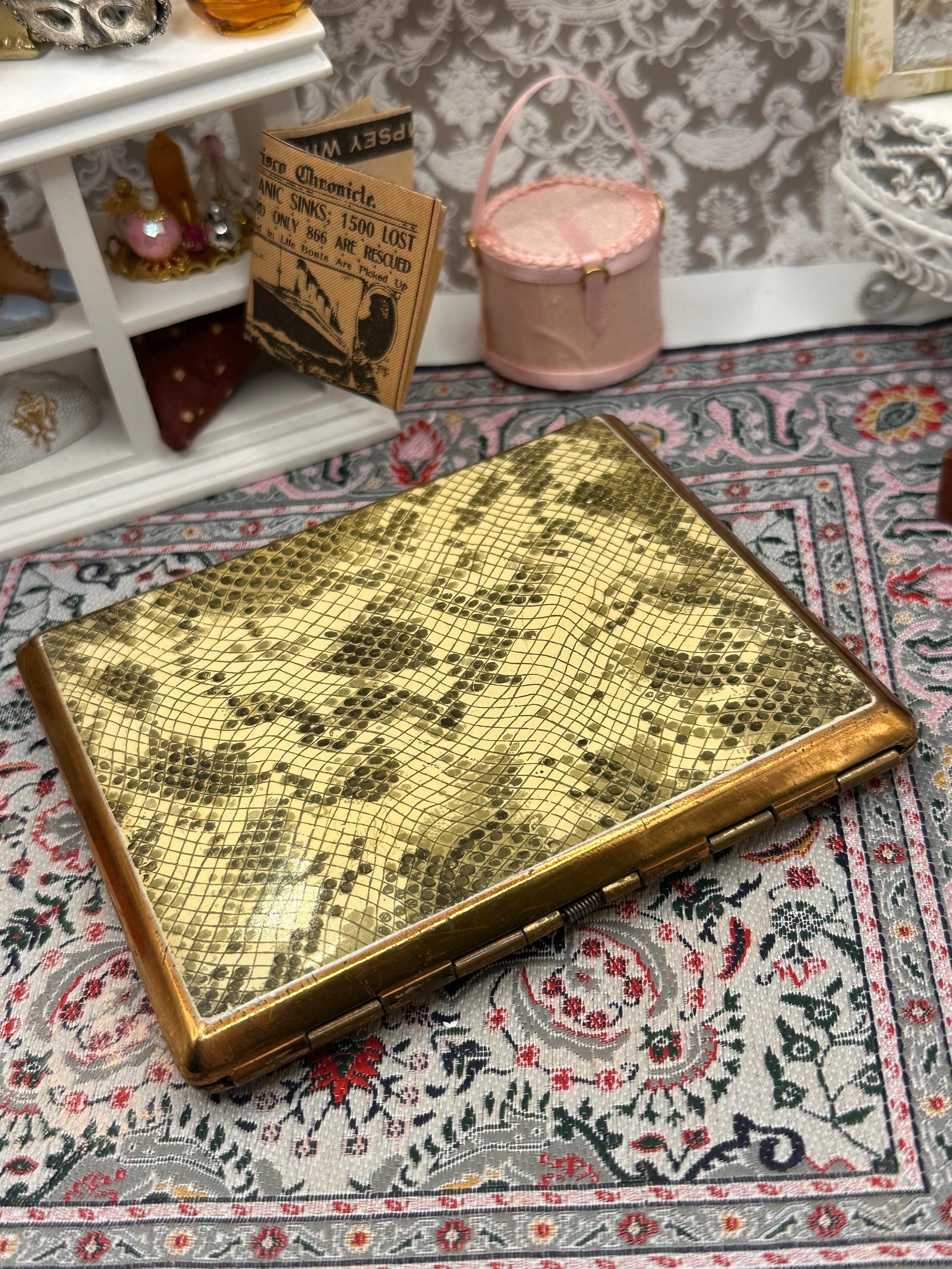 Vintage Gold Tone Snakeskin Cigarette Case | Mid Century Cigarette Holder | Retro Tobacciana Case | 10cm x 8cm