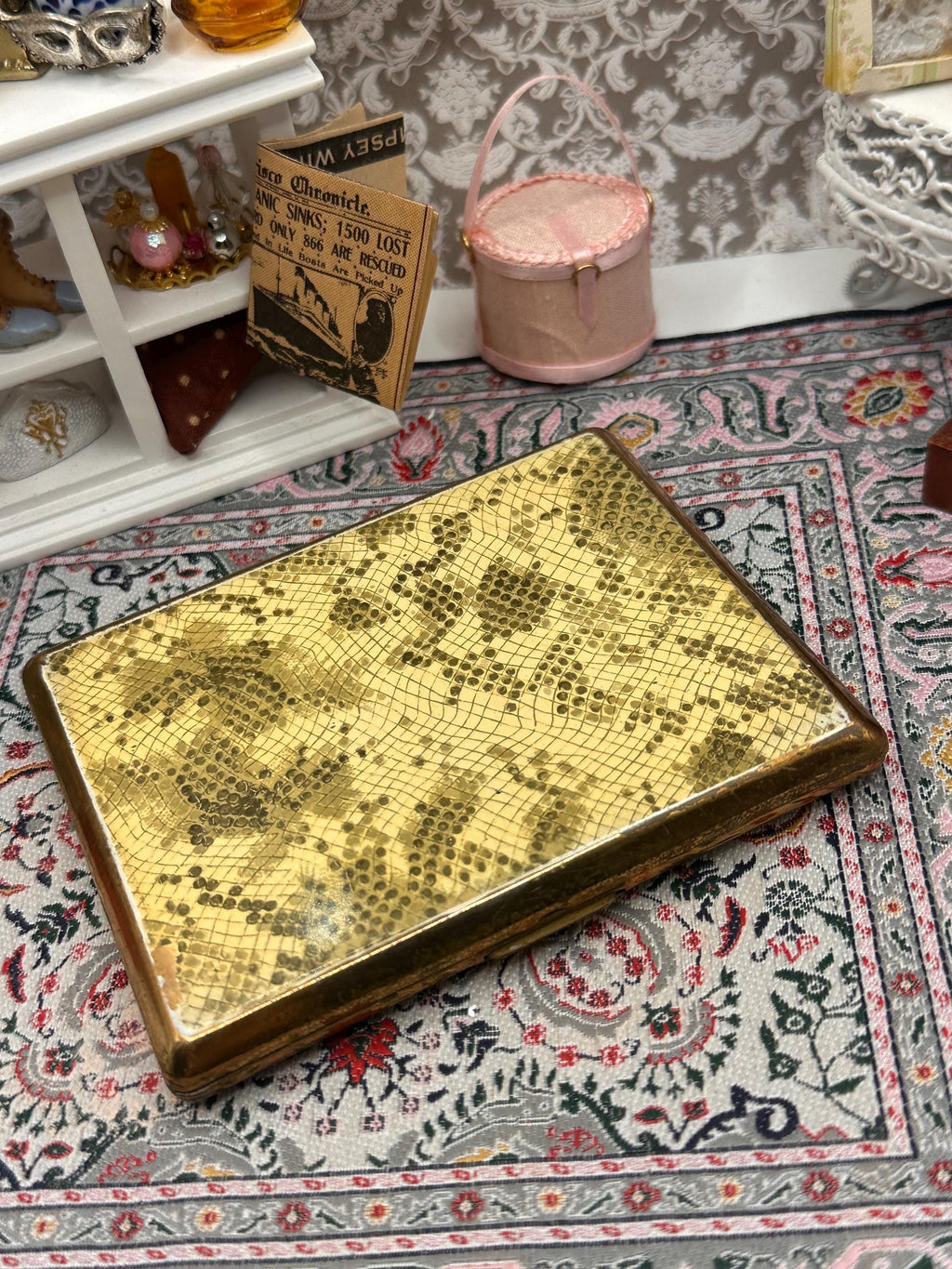 Vintage Gold Tone Snakeskin Cigarette Case | Mid Century Cigarette Holder | Retro Tobacciana Case | 10cm x 8cm