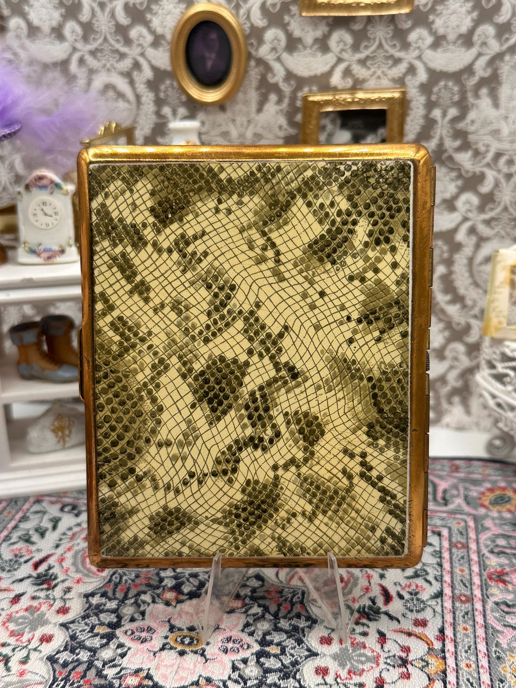 Vintage Gold Tone Snakeskin Cigarette Case | Mid Century Cigarette Holder | Retro Tobacciana Case | 10cm x 8cm
