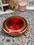 Vintage Melissa Creme Powder Compact | Red Guilloché Powder Compact | Gold Tone Mid Century Vanity Compact | 7.5cm