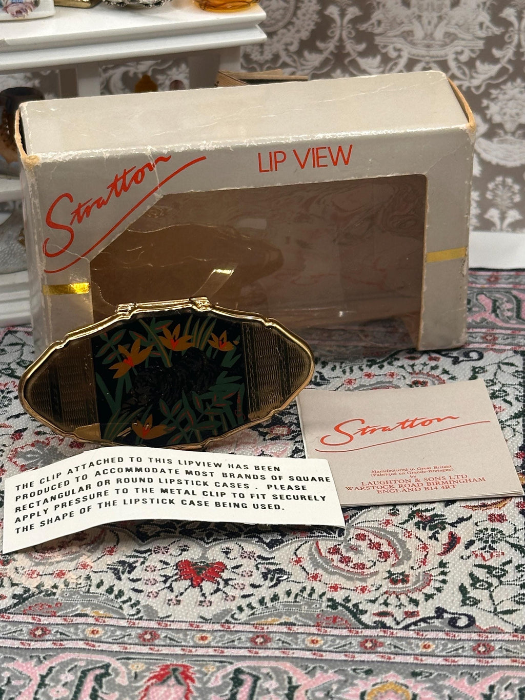 Vintage Stratton Lip View Mirror Compact, Boxed Stratton Handbag Mirror, Tiger Jungle Design Lipstick Mirror, Mid Century Vanity Accessory