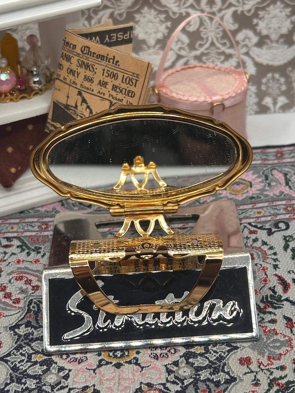 Vintage Stratton Lip View Mirror Compact, Boxed Stratton Handbag Mirror, Tiger Jungle Design Lipstick Mirror, Mid Century Vanity Accessory