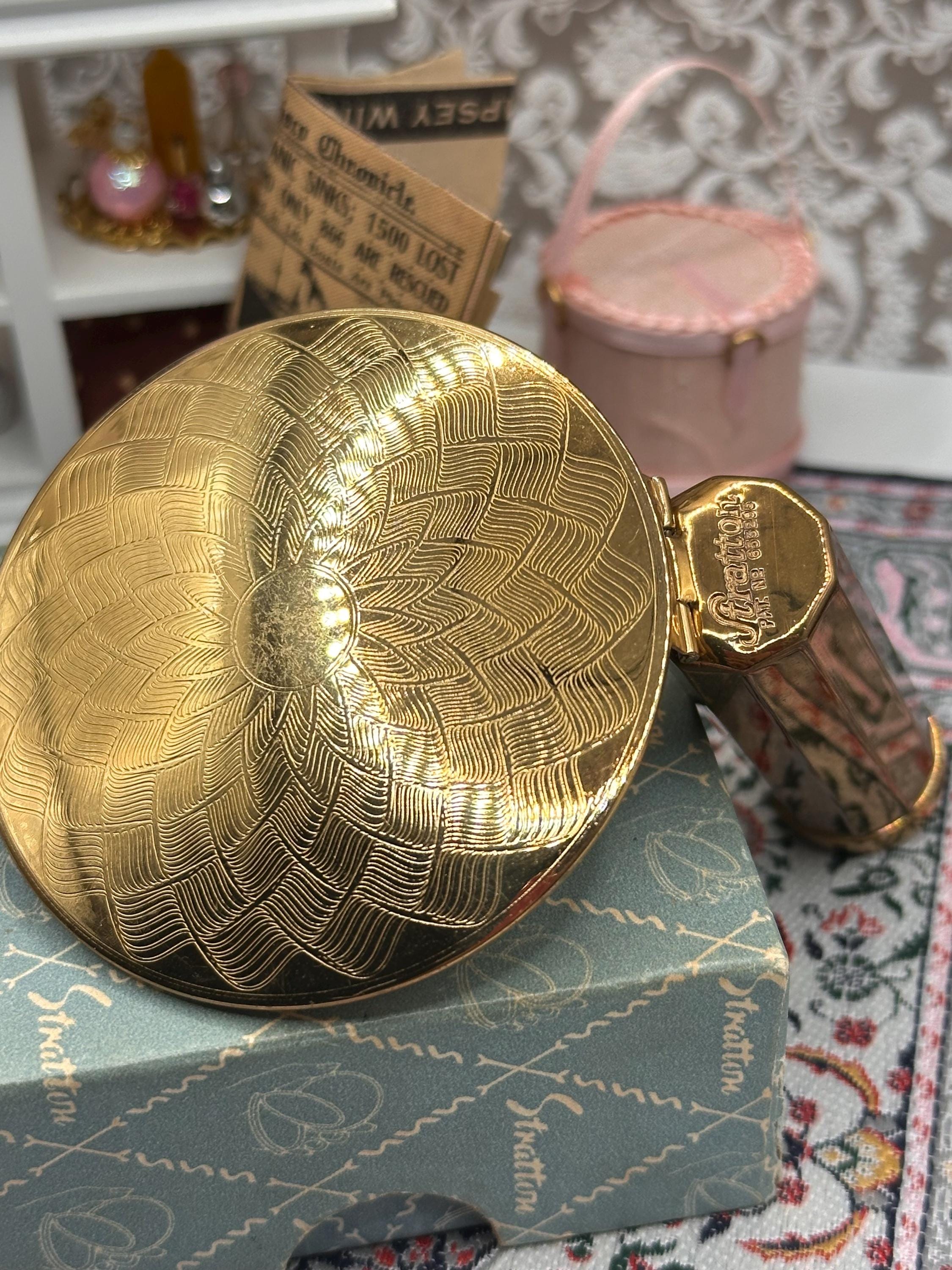 Vintage Stratton Lipstick Mirror with Original Box Tags & Fittings Gold Tone Vanity Mirror Lip View Made in England