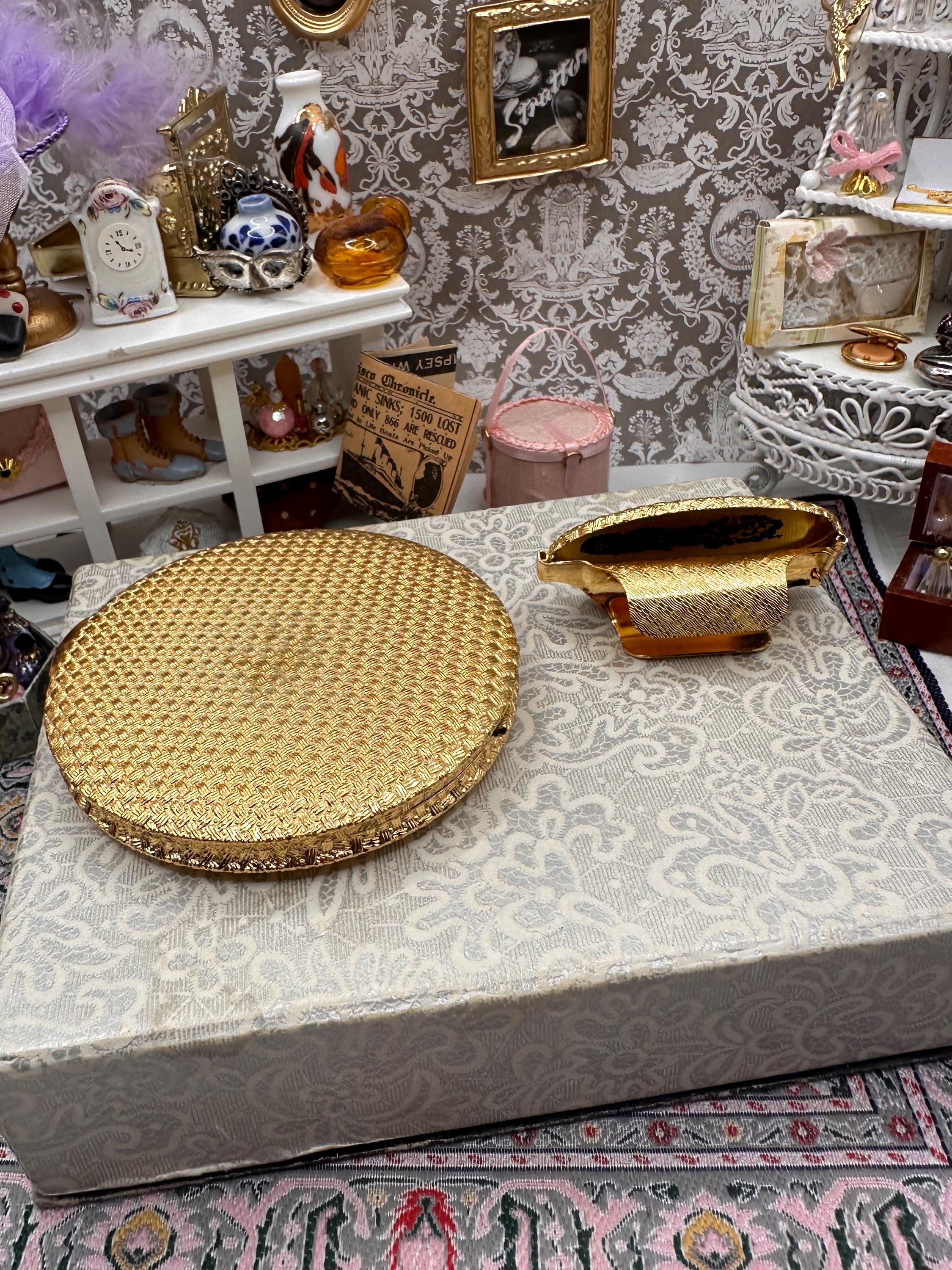 Vintage Boxed Kigu Powder Compact & Lipview Set, Kigu of London Convertible Compact, Gold Tone Vanity Set, Made in England