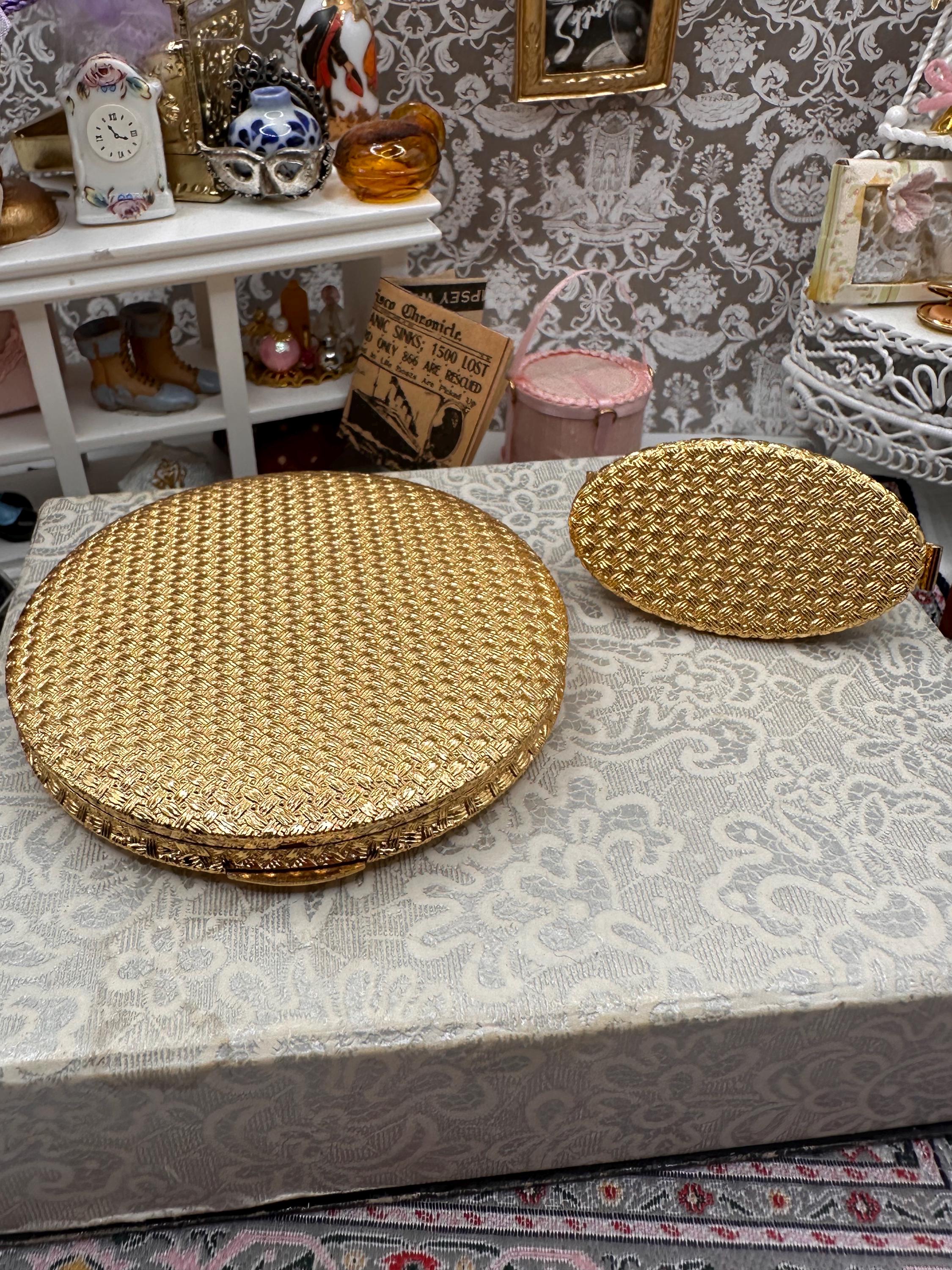 Vintage Boxed Kigu Powder Compact & Lipview Set, Kigu of London Convertible Compact, Gold Tone Vanity Set, Made in England