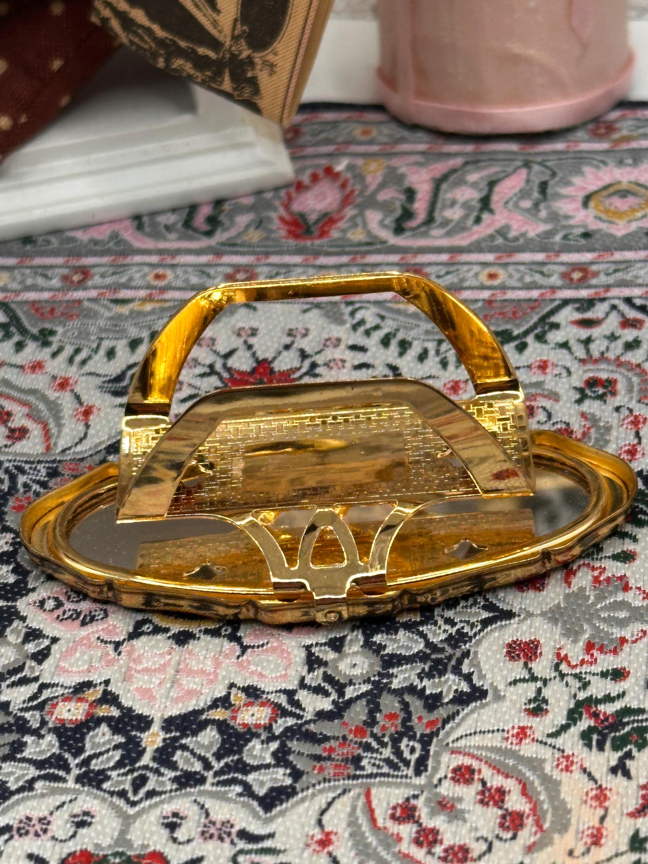 Vintage Stratton Lip View Compact Mirror Holder With Box Black Enamel Vase Design 1950s Powder Compact Accessory