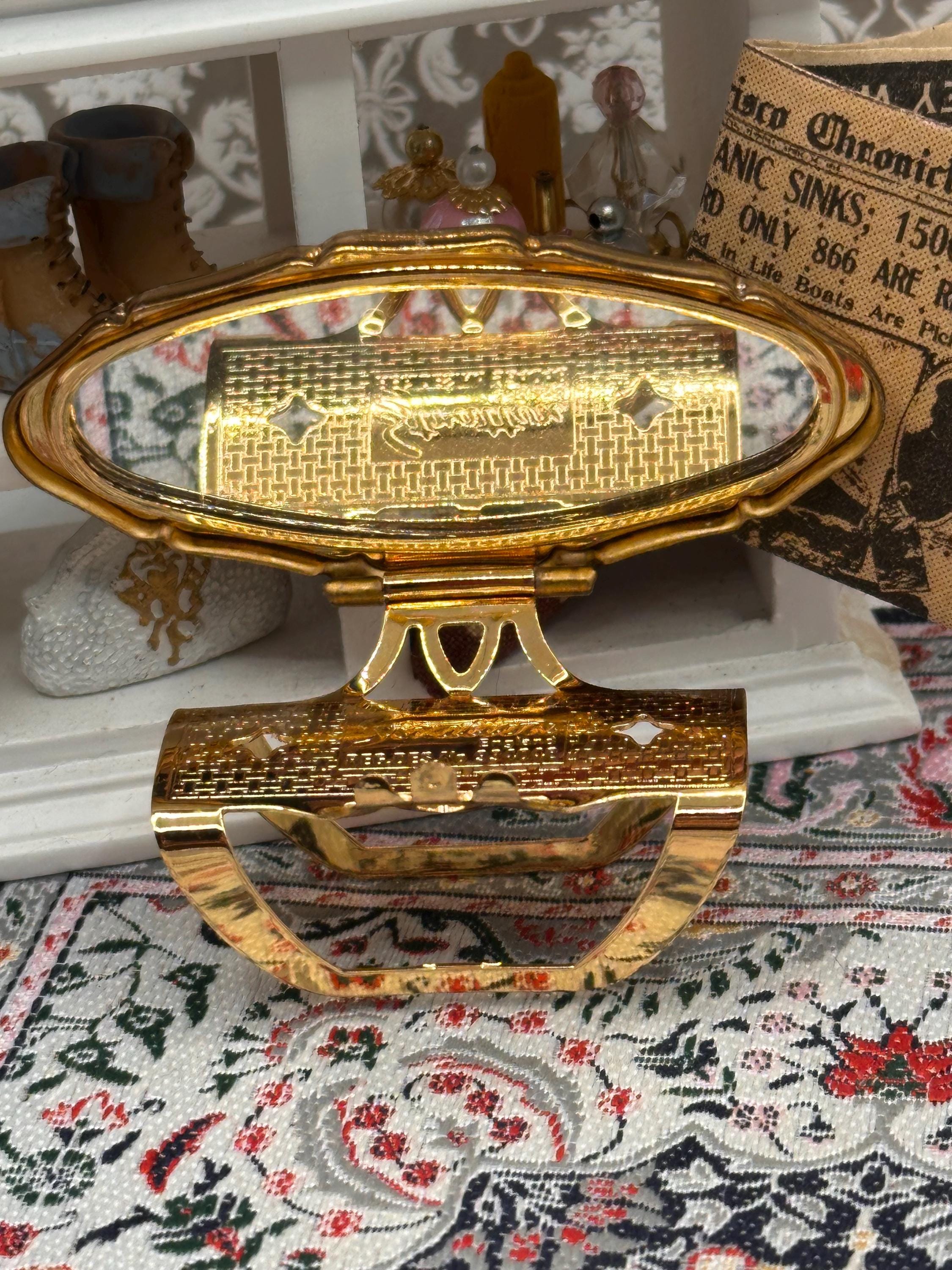 Vintage Stratton Lip View Compact Mirror Holder With Box Black Enamel Vase Design 1950s Powder Compact Accessory