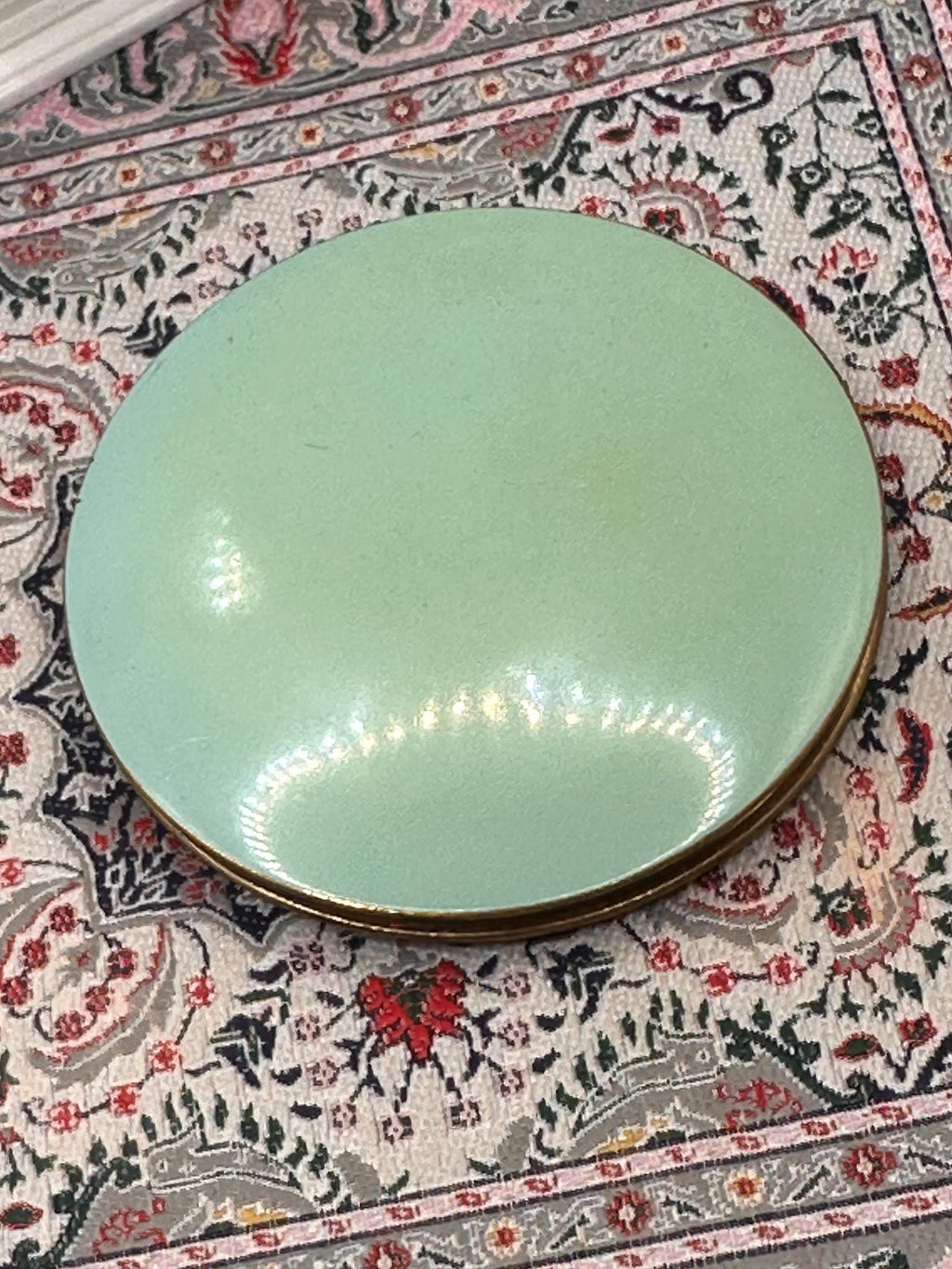 Vintage Stratton Powder Compact Mint Green Enamel Floral Design | 1950s 1960s British Powder Compact | Vanity Compact with Mirror & Original