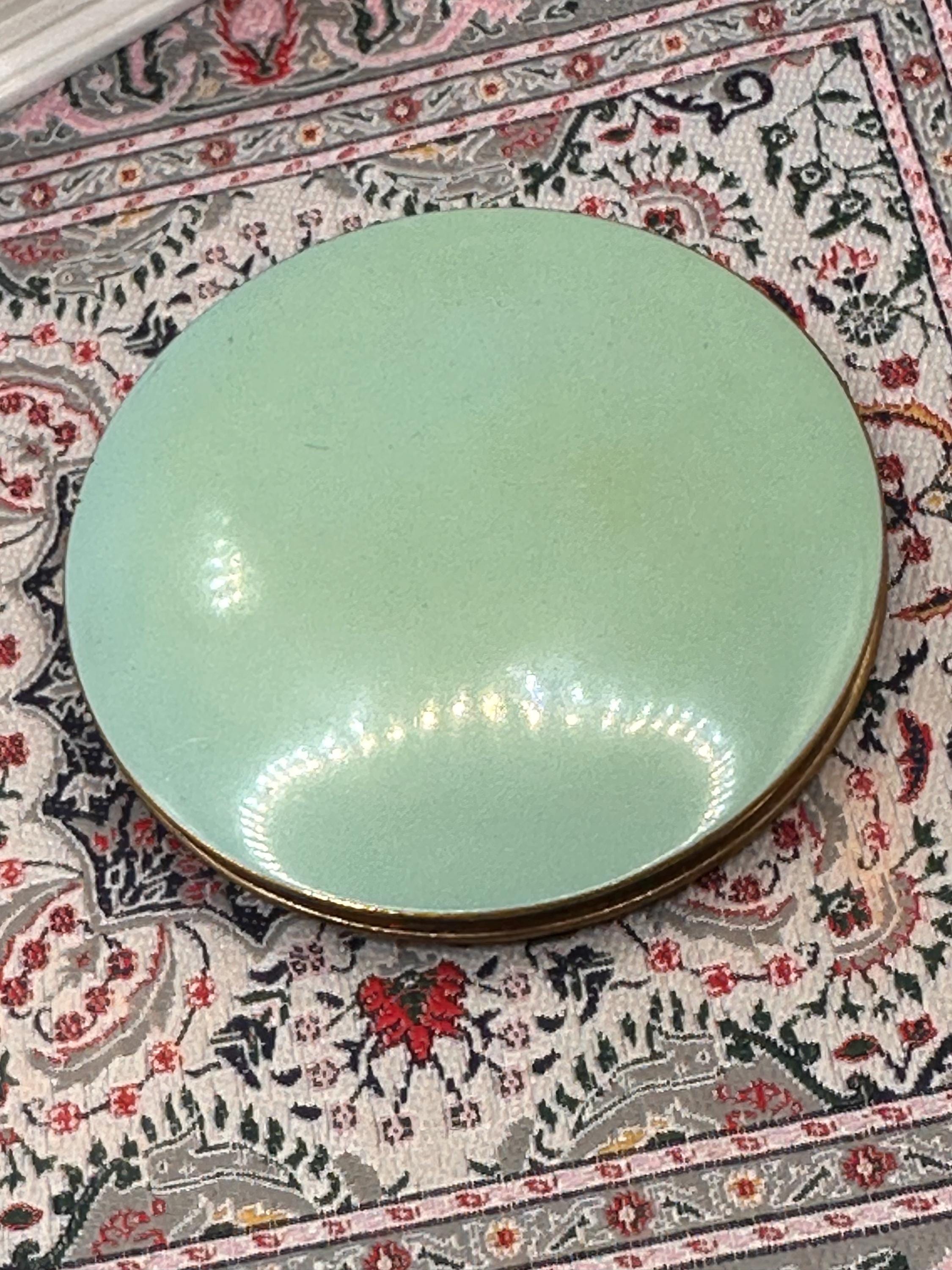 Vintage Stratton Powder Compact Mint Green Enamel Floral Design | 1950s 1960s British Powder Compact | Vanity Compact with Mirror & Original