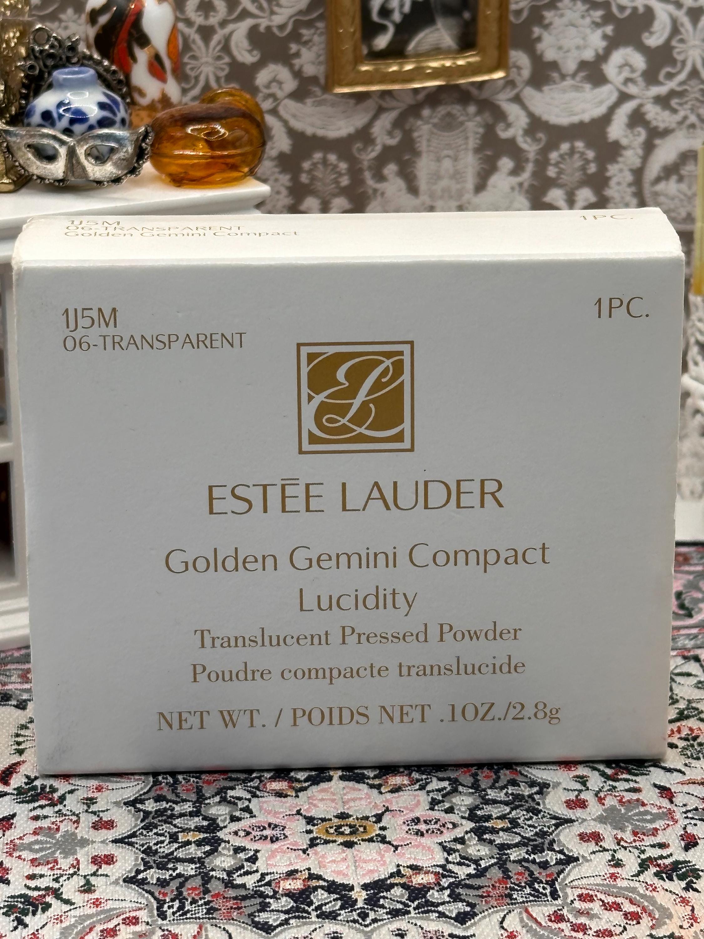 Vintage Estée Lauder Golden Gemini Lucidity Powder Compact | Boxed Zodiac Collectible Powder Compact | Refillable Designer Vanity Compact